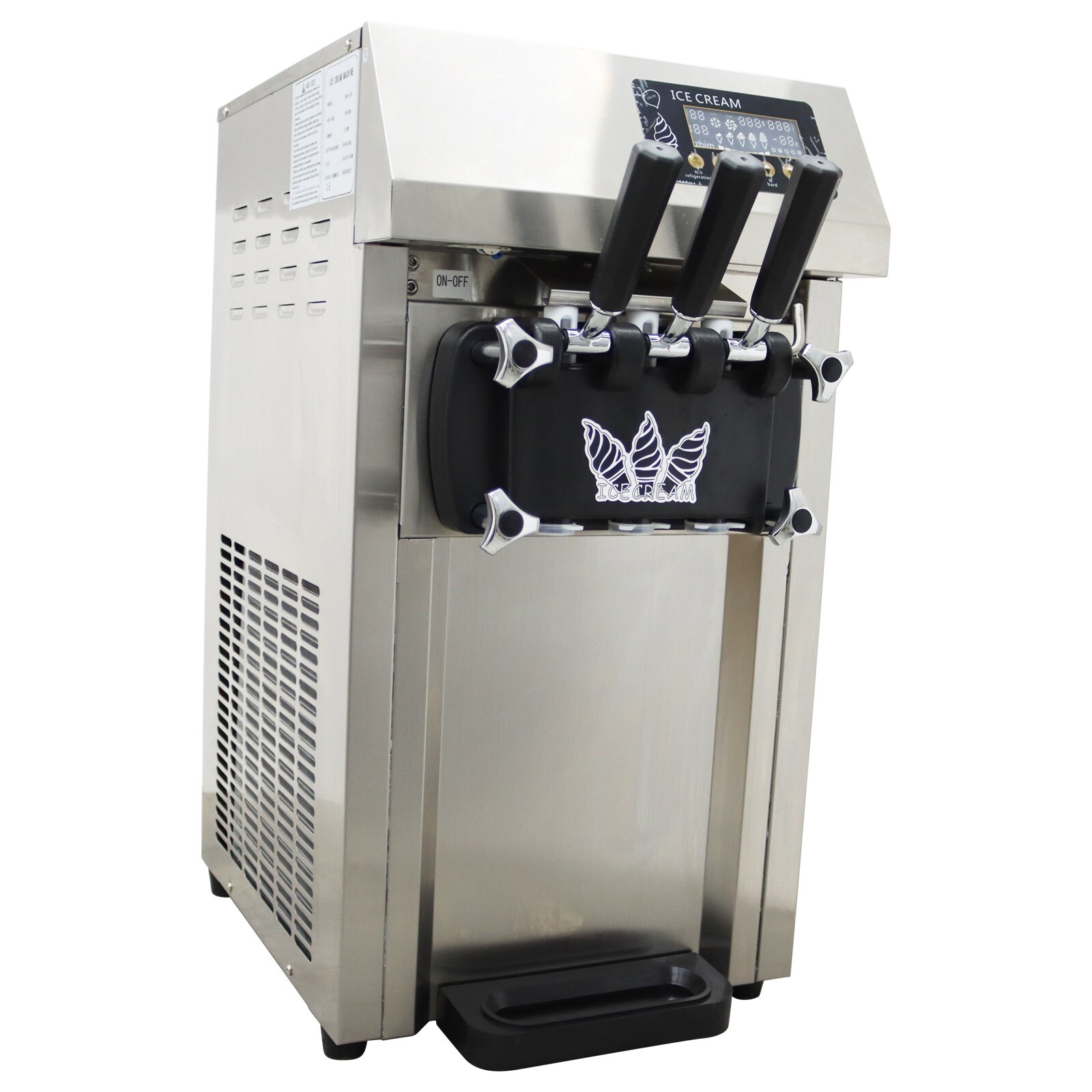 110V Tabletop 3 Flavors Soft Serve Ice Cream Maker Pre-cooling Double Cylinders