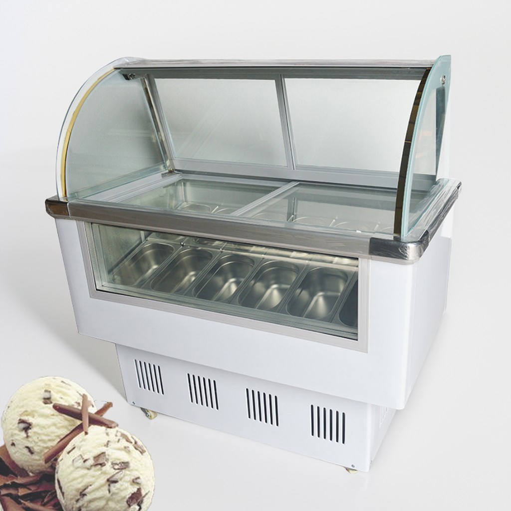 Commercial 12 Pan Ice Hard Cream Showcase Gelato Freezer w/LED Light 220V 215W
