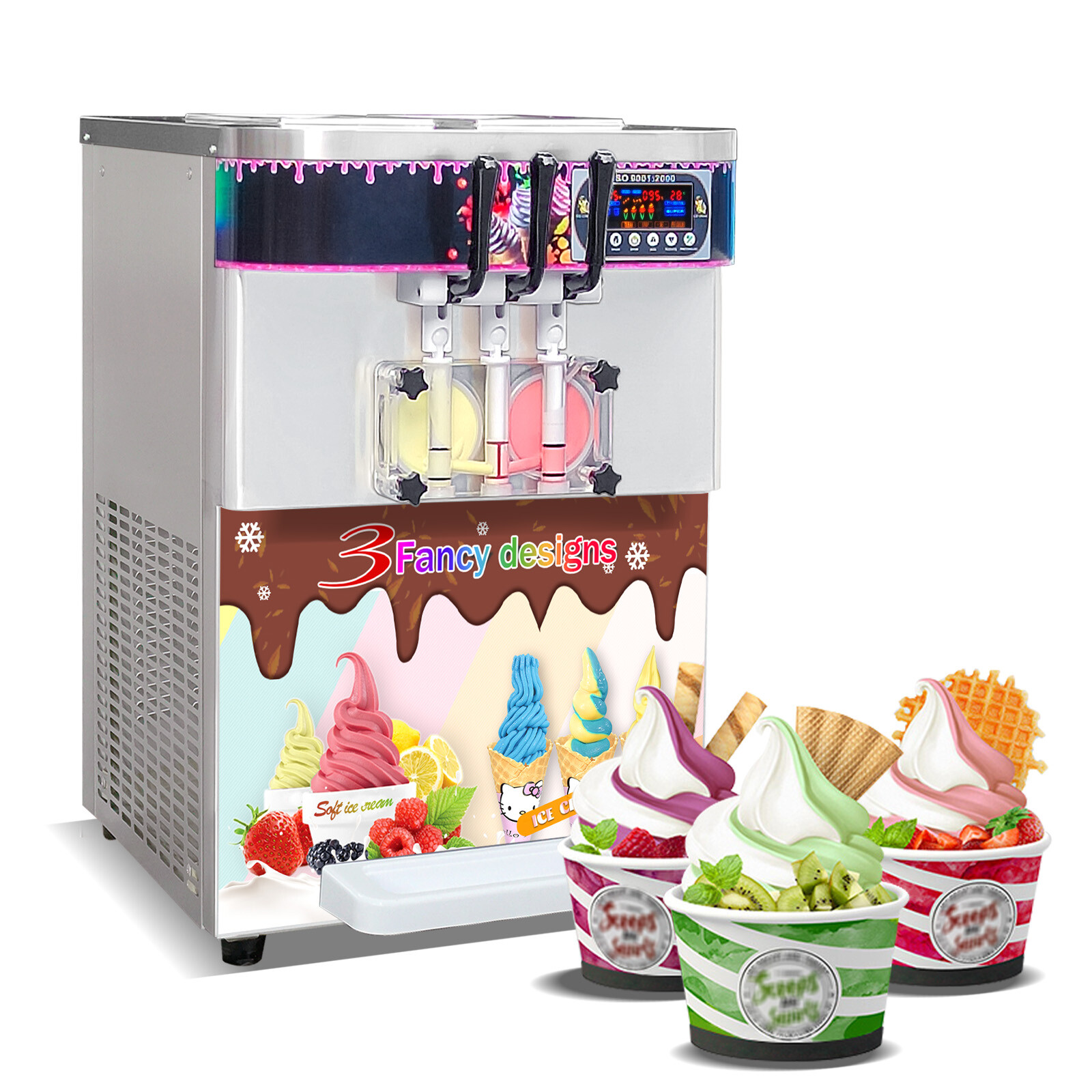 Commercial ETL CE Countertop yougurt 3 Flavors Soft Serve ice Cream Machine
