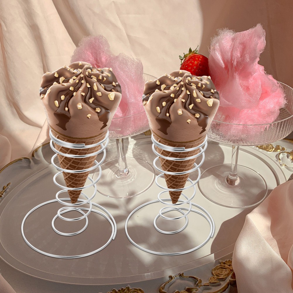 4 Pcs Stainless Steel Ice Cream Cone Holders Desk Display Stands for Kitchen
