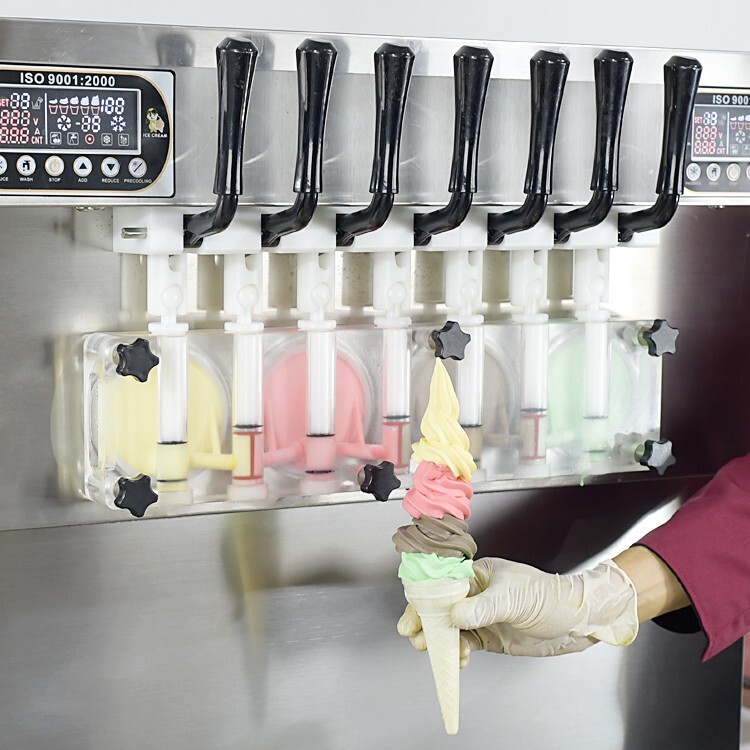 Commercial 4+3 mixed flavors soft ice cream machine upper tanks refrigerated