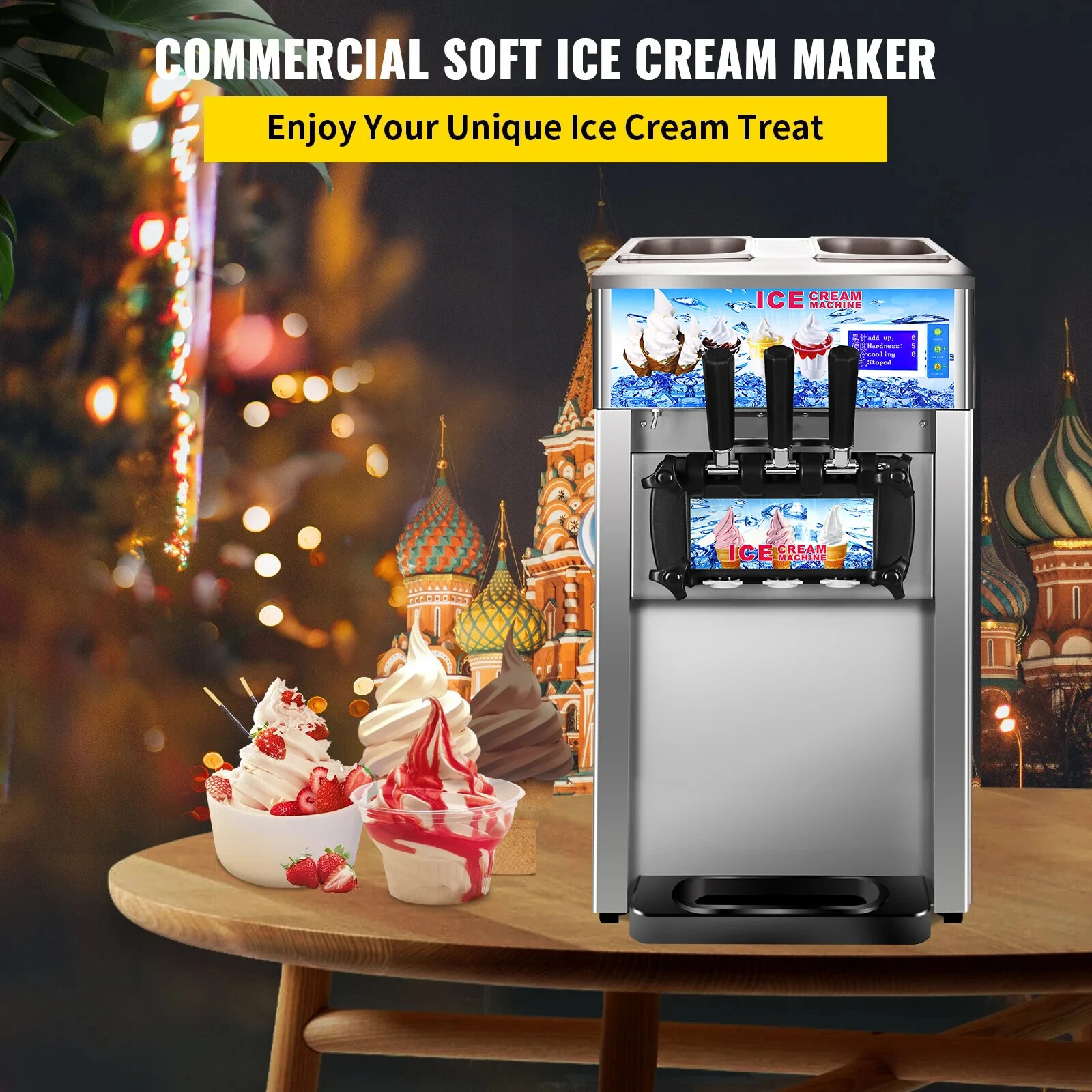 18L/H 3-Flavor Countertop Soft Serve Ice Cream Commercial Dual-Cylinder Machine