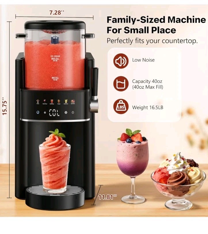 2-in-1 Countertop Slushie & Soft Serve Ice Cream Machine, Black, FREE SHIP