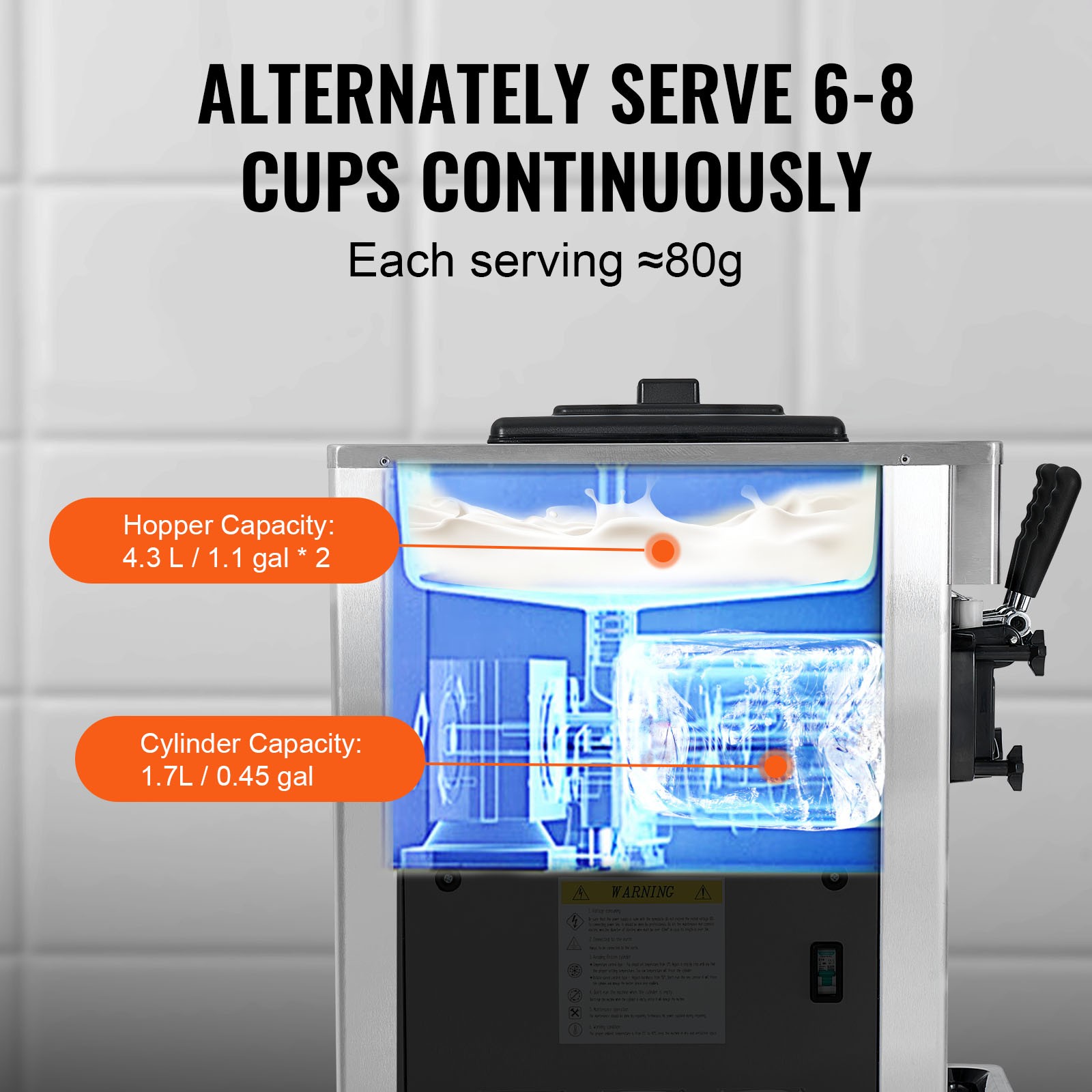 Uimoso Commercial Soft Serve Ice Cream Maker, 3-Flavors, 21-31 L/H Capacity