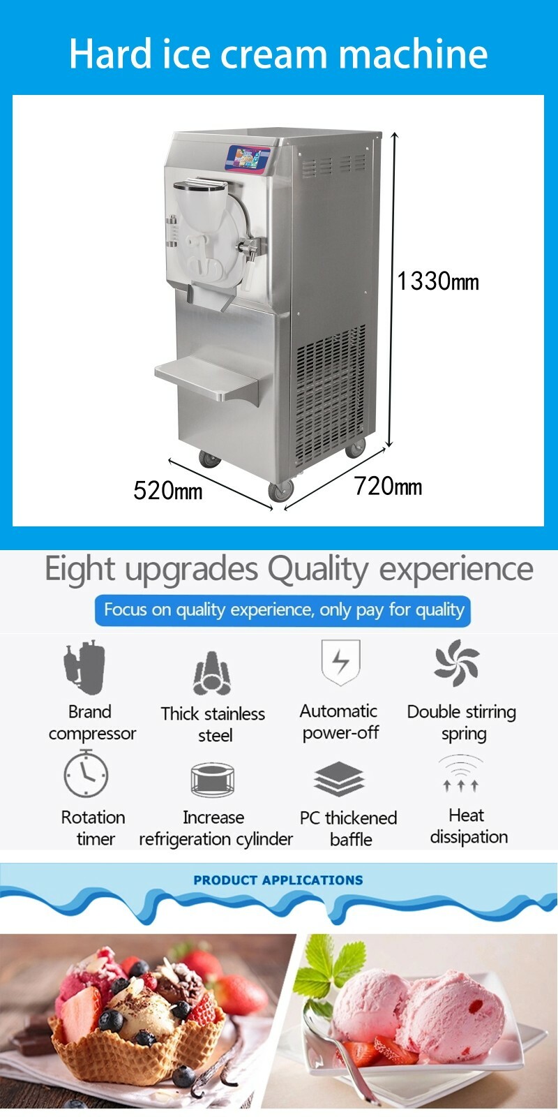 Kolice Commercial Italian Water Ice Machine, Gelato Hard ice Cream Machine