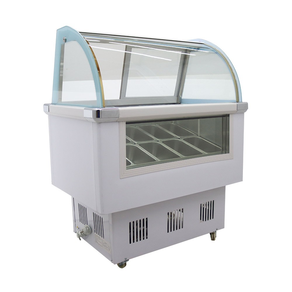 220V 10PAN Ice Cream Showcase Gelato Display Case Freezer LED Light Large Window