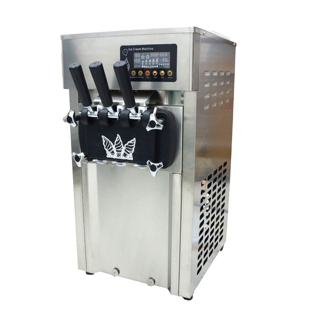 3 Flavor Soft Serve Ice Cream Machine Countertop 3.5L Two Hopper for Overnight