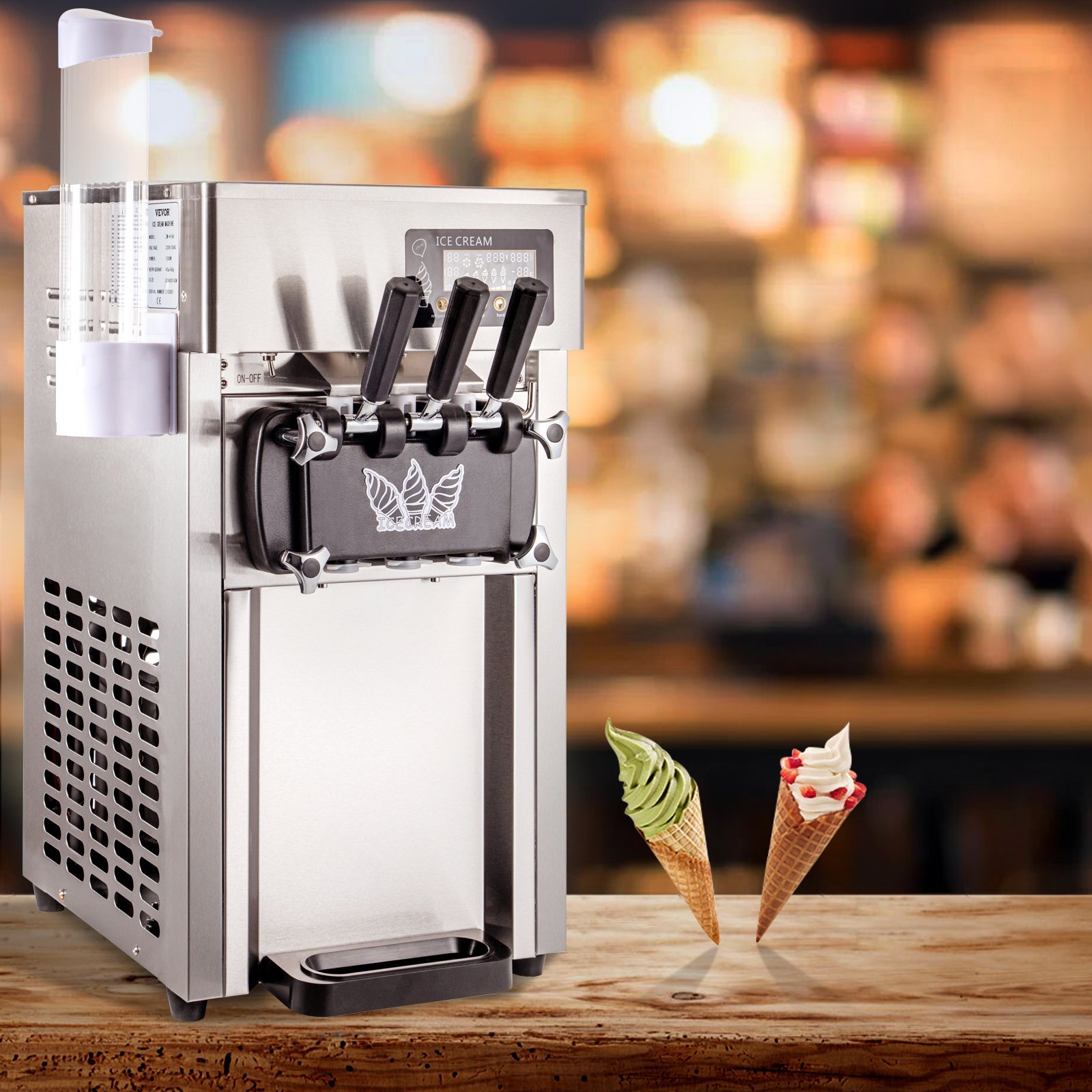 SIHAO Countertop 1200W 2+1Flavor Soft Serve5Gal/H LCD Ice Cream Machine Maker