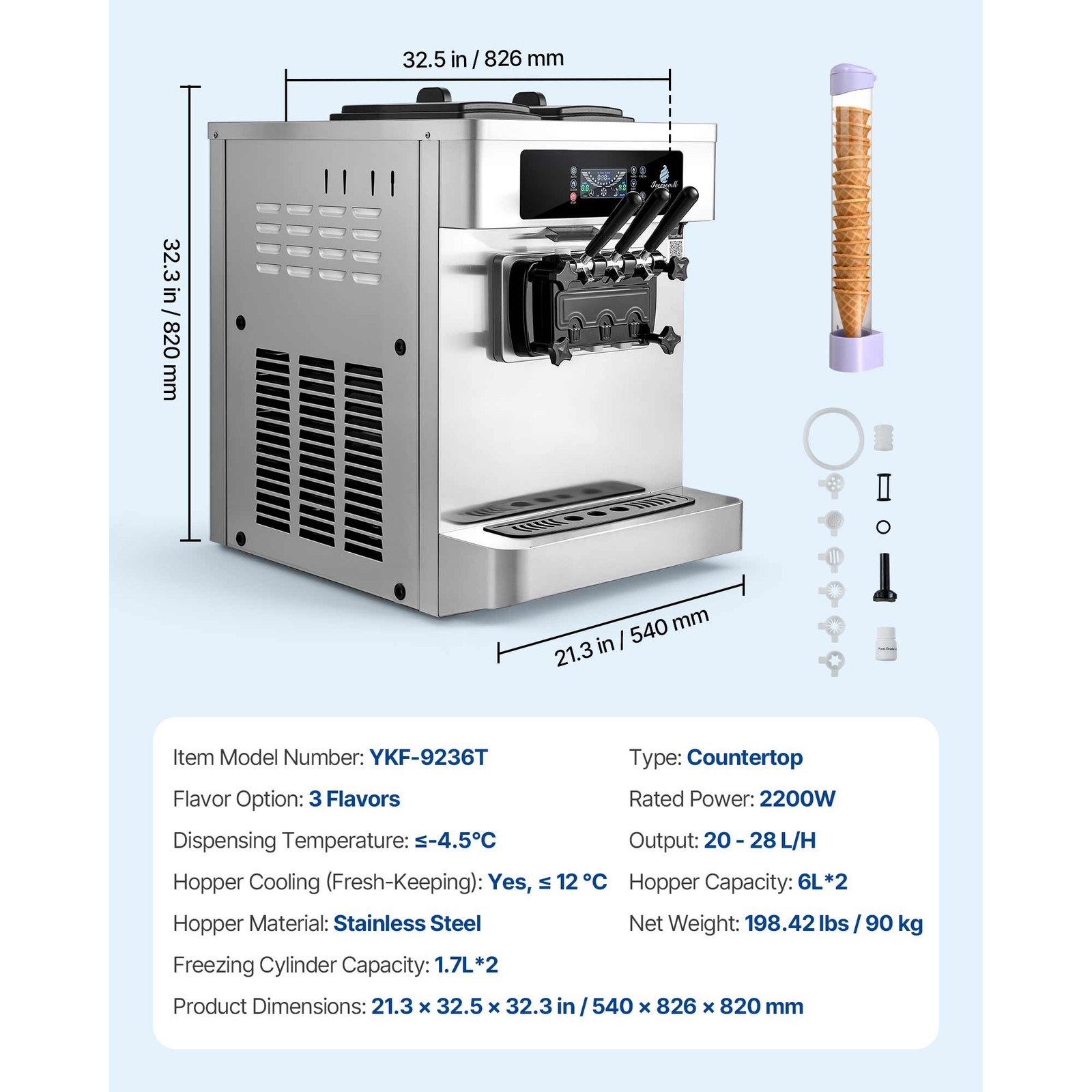 Uimoso Commercial Soft Serve Ice Cream Maker 2200W with 3 Flavors