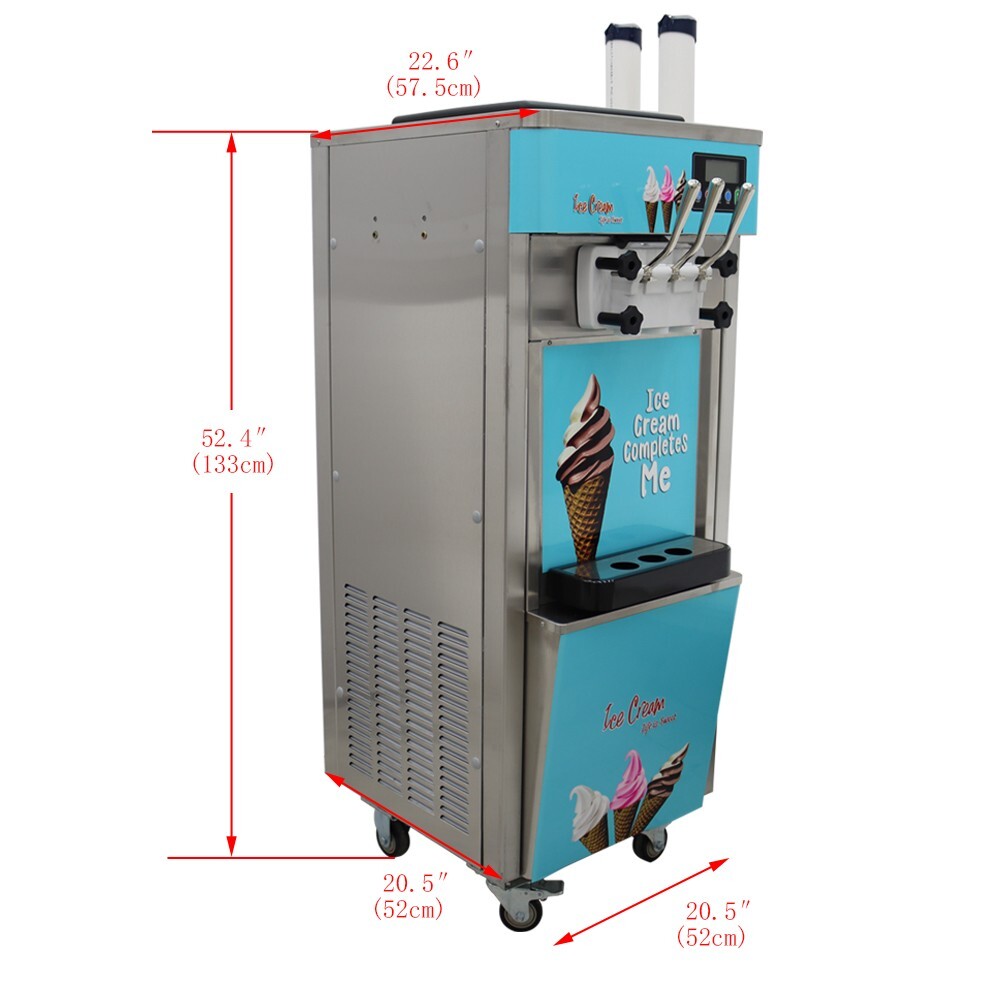 110V 3-Head Vertical Soft Ice Cream Machine LCD Digital 20-30L/h Output 1800W
