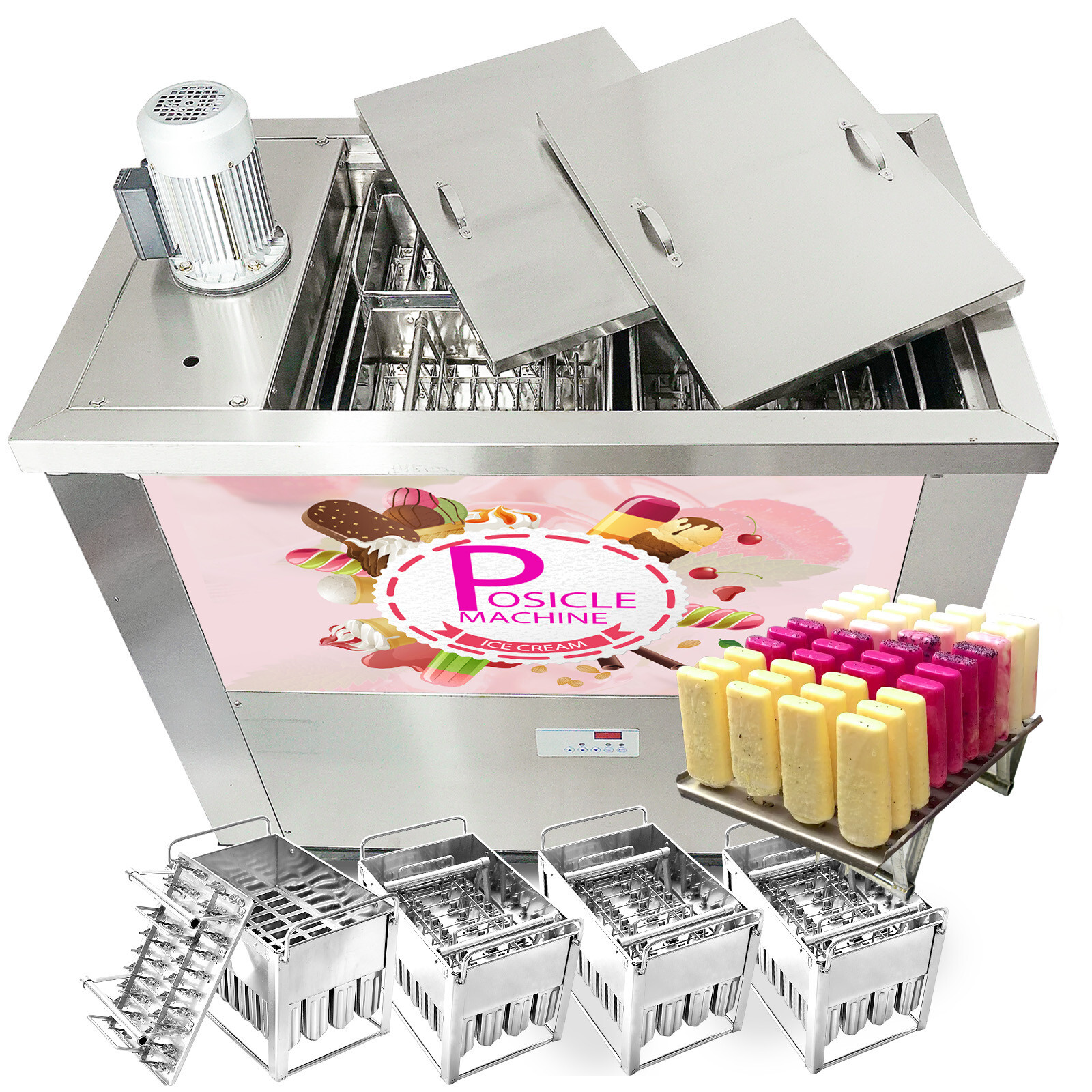 Commercial 4 mold sets ice popsicle sticks making machine,ice pops machine