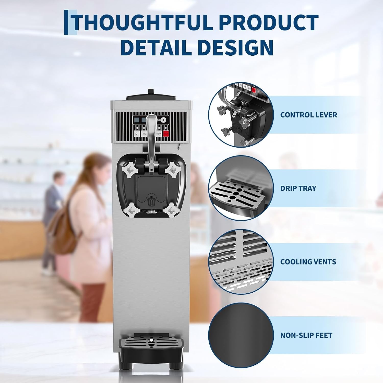 5.3 Gal/H Commercial Soft Serve Ice Cream Maker Stainless Steel Countertop 1350W