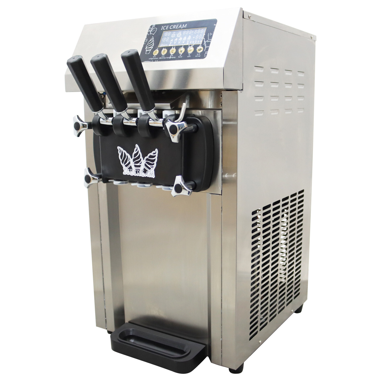 110V Three Flavors Auto Countertop Commercial Soft Serve Ice Cream Machine 1250W
