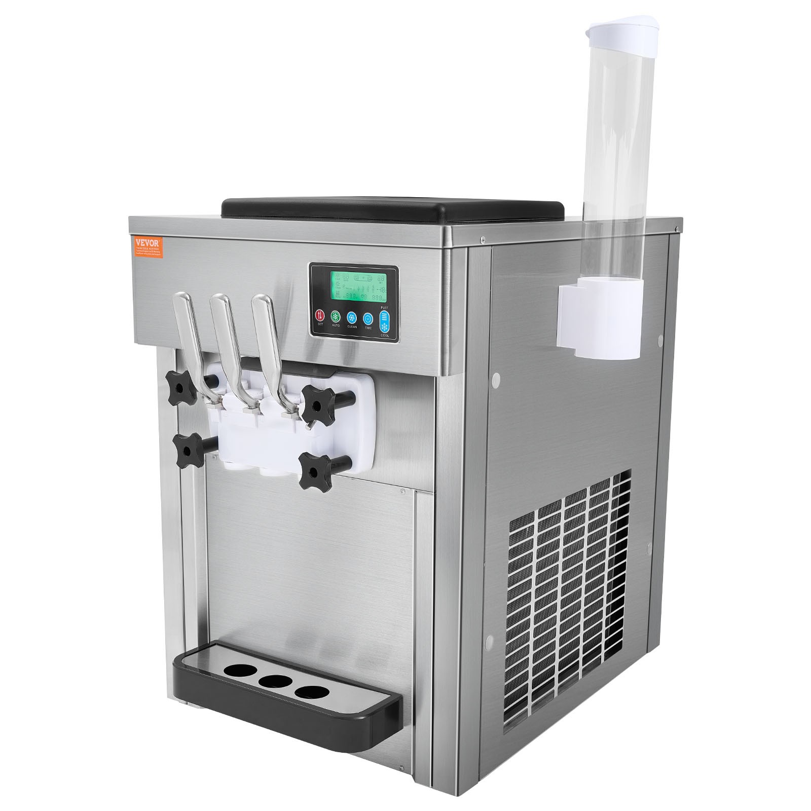 VEVOR Commercial Soft Serve Ice Cream Machine 20L/H Yield 3 Flavor Countertop
