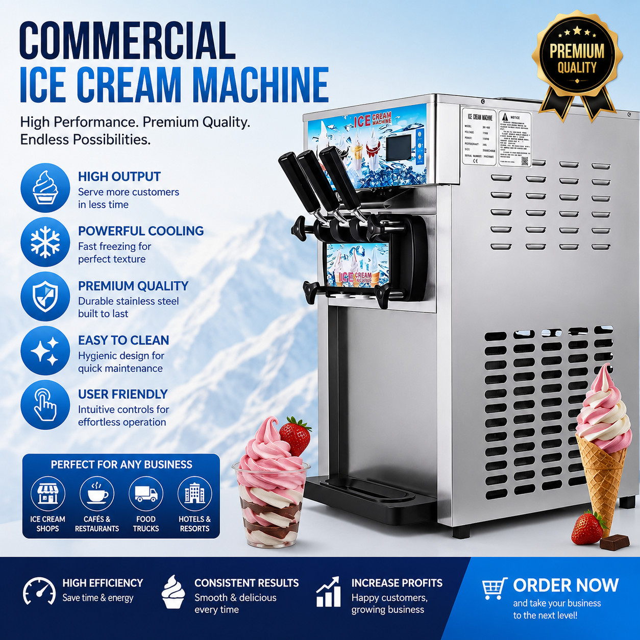 Commercial Soft Serve Ice Cream Machine with Smart LCD Control Panel System Pro!