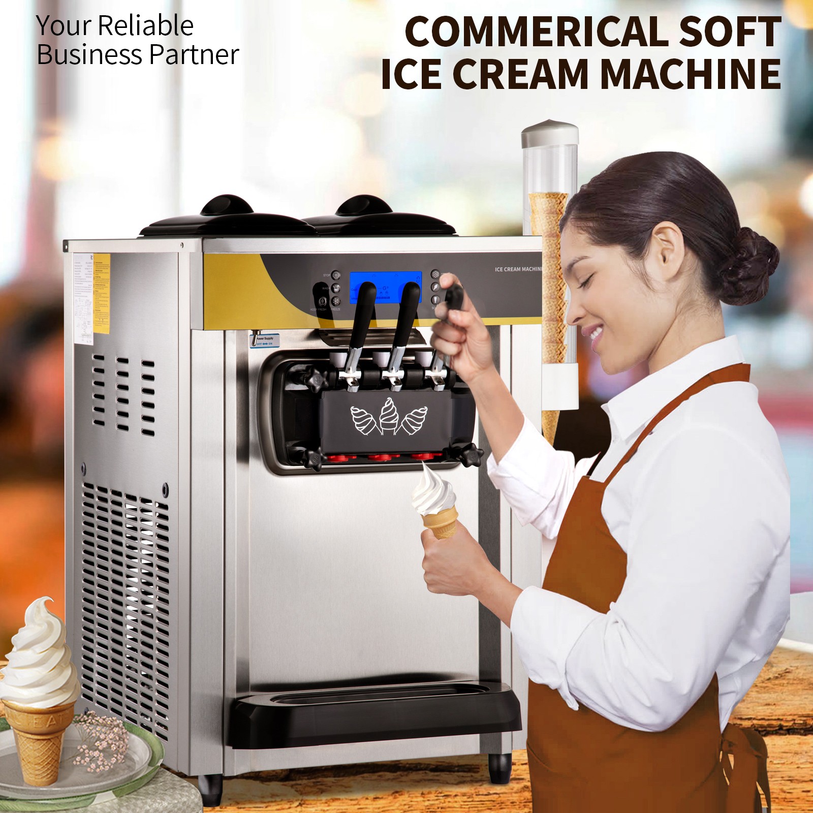 Uimoso Countertop Soft Serve Ice Cream Machine, 22-30L/H Frozen Yogurt Maker