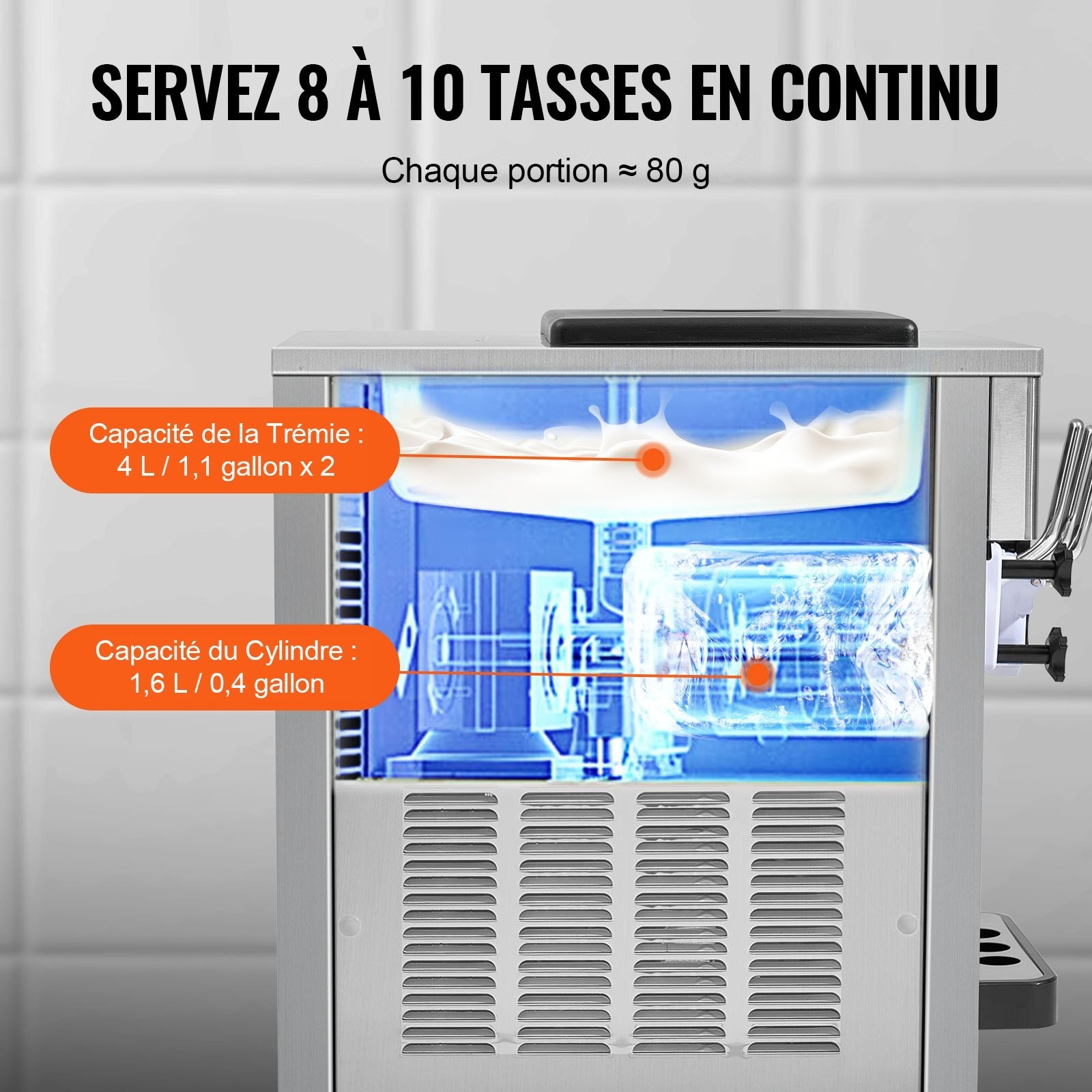VEVOR Commercial Soft Serve Ice Cream Machine 20L/H Yield 3 Flavor Countertop