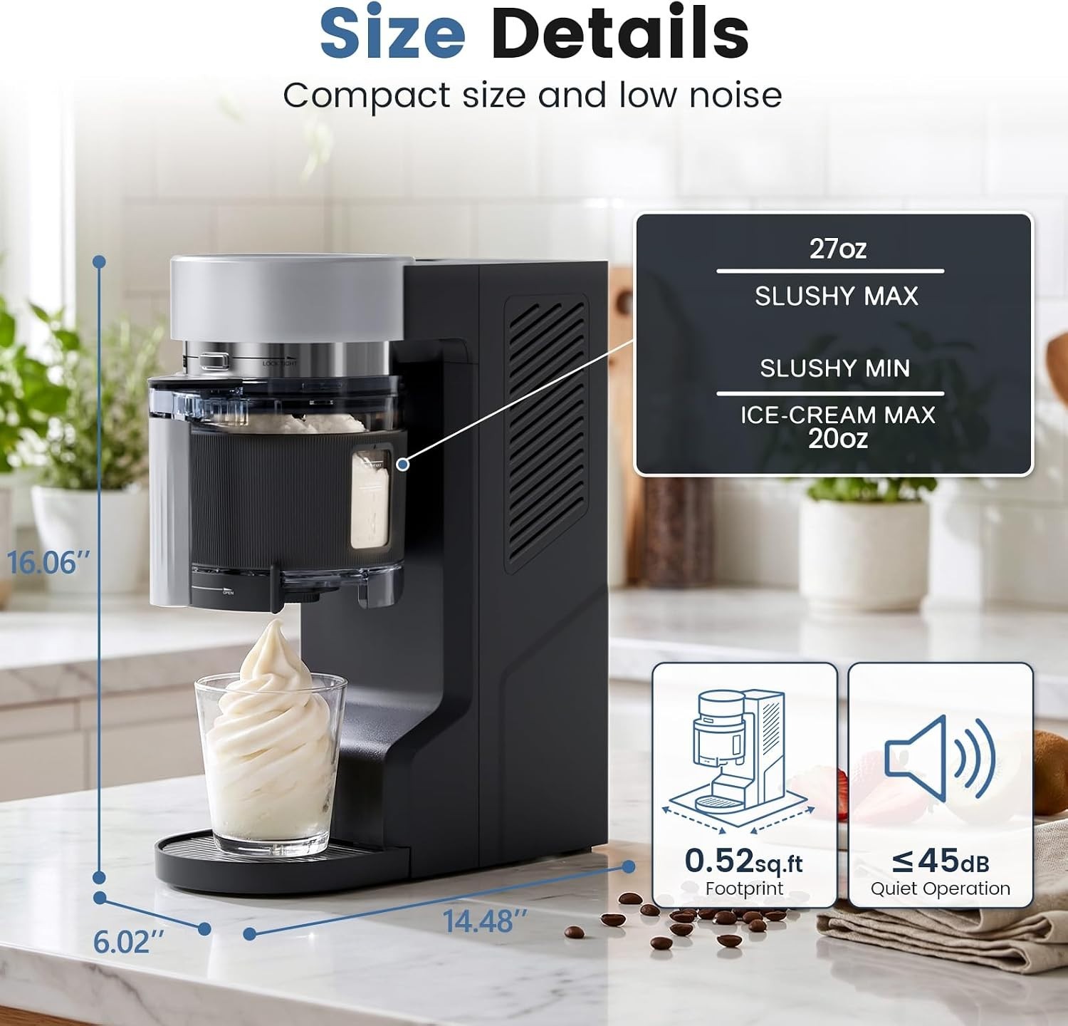 8-in-1 Compact Ice Cream Machine for Soft Serve Ice Cream, Slushie & Milkshake