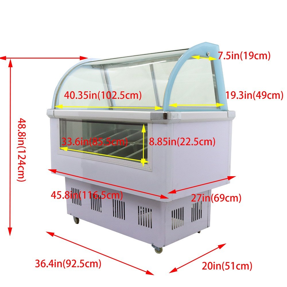 Commercial 12 Pan Ice Hard Cream Showcase Gelato Freezer w/LED Light&Wheel 220V