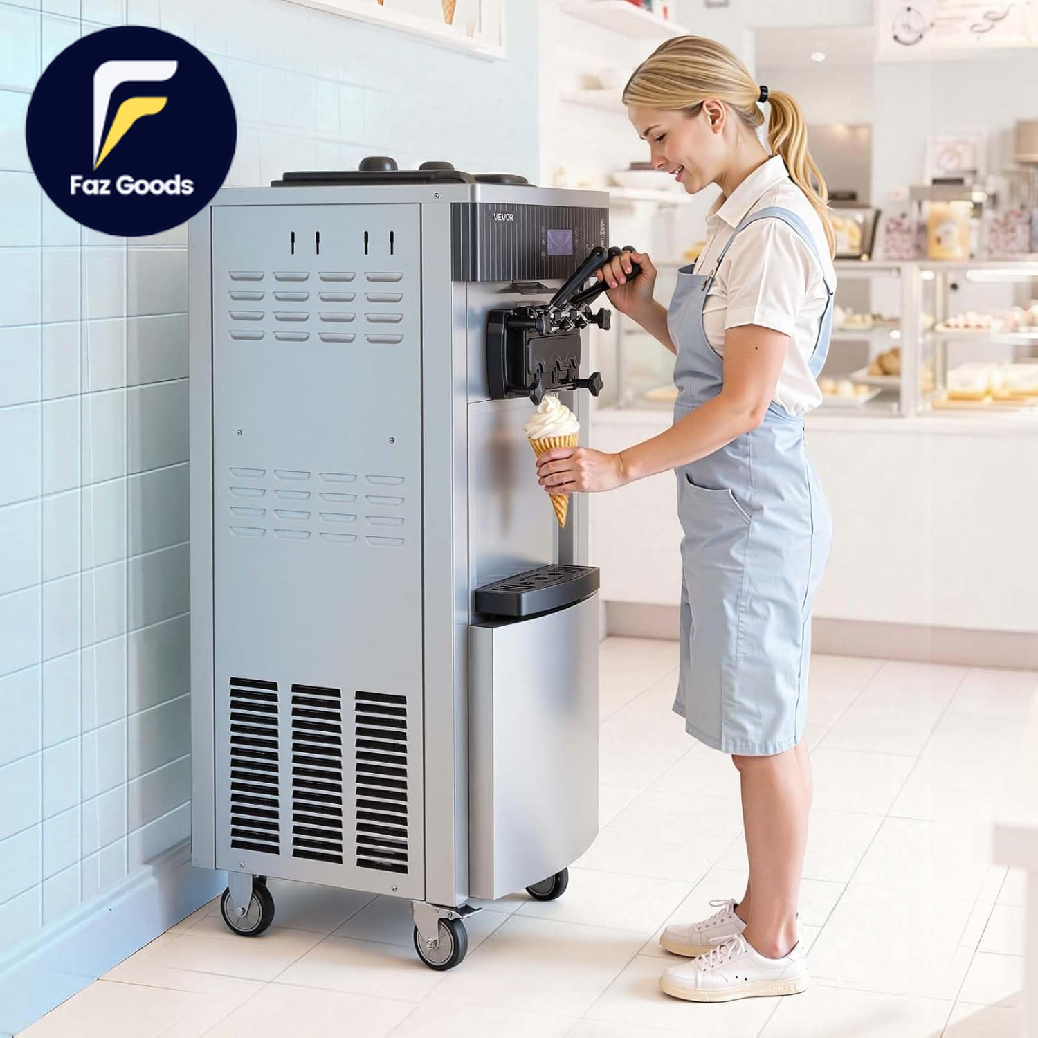 Commercial Ice Cream Machine, 20-28L/H Yield, 2200W 3-Flavor Freestanding Soft S