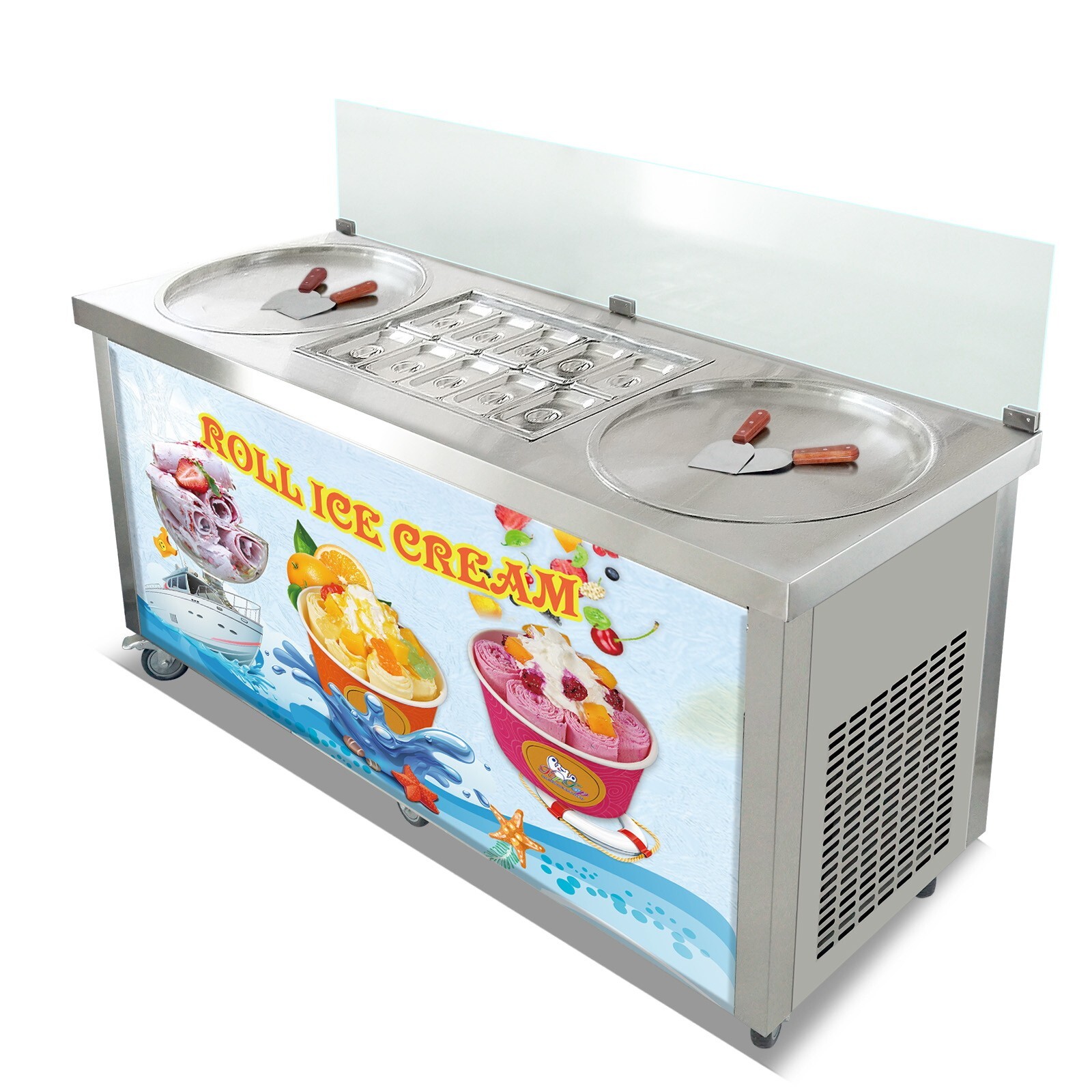Commercial ETL fried ice cream machine double round pans-10pcs cooling tanks