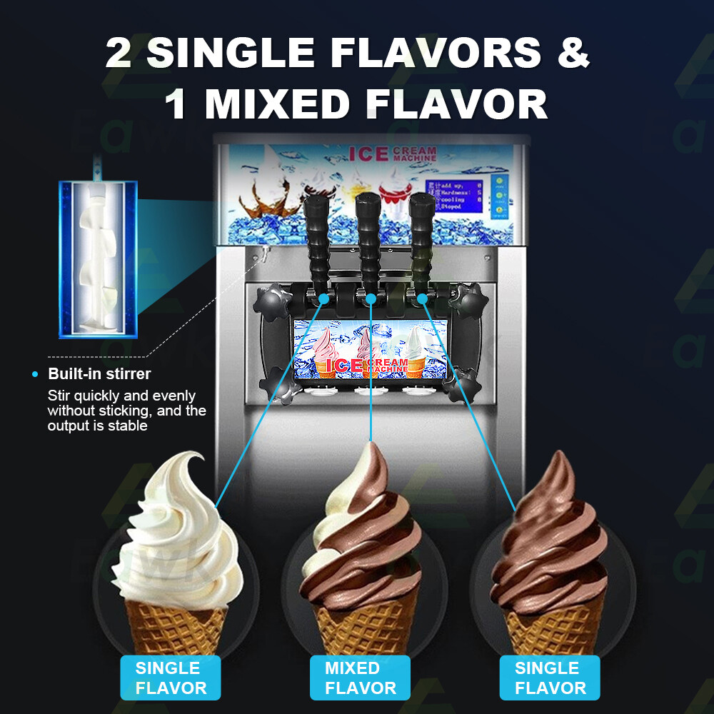 3 Flavor Commercial Automatic Frozen Yogurt Cooling Ice Cream Cone Maker Machine