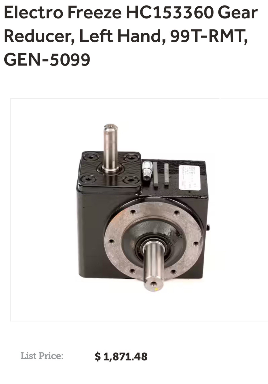 Electro Freeze – WINSMITH HC153360 Gear Reducer, Left Hand W/Coupling HC111780