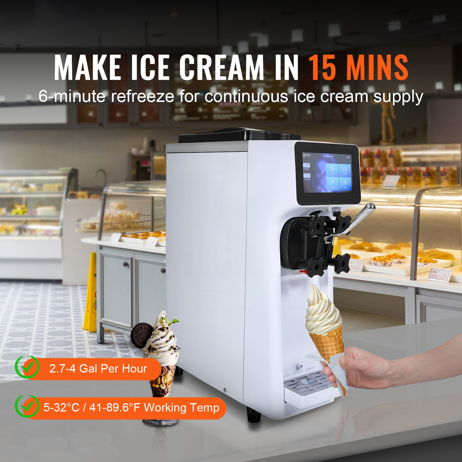 VEVOR Soft Serve Ice Cream Machine 10-20L/H Commercial Ice Cream Maker Tabletop