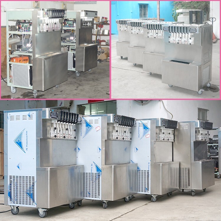 Commercial 4+3 mixed flavors soft ice cream machine upper tanks refrigerated