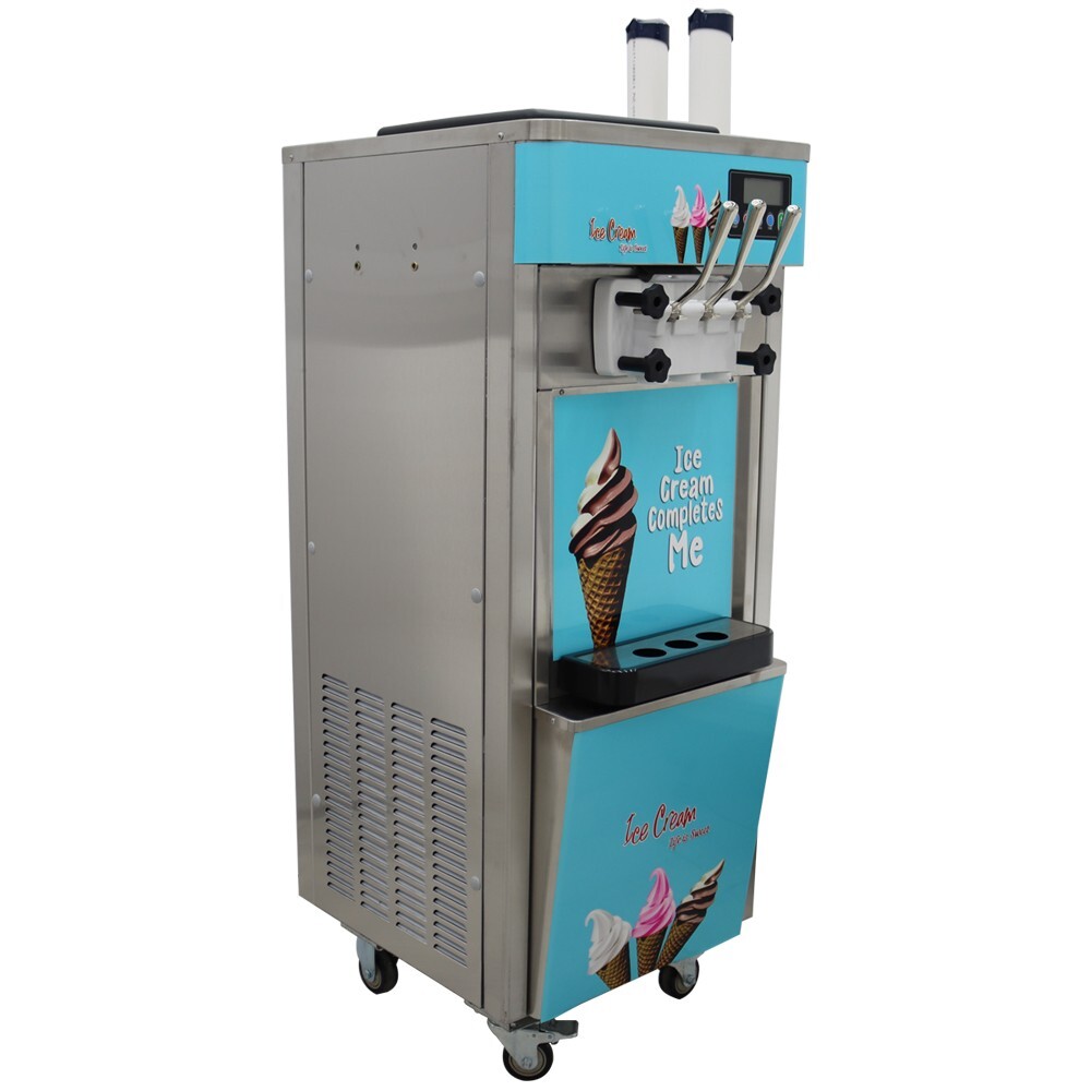 3 Flavors Soft Ice Cream Machine Digital Ice Cream Maker 110V Wheels 20-30L/h