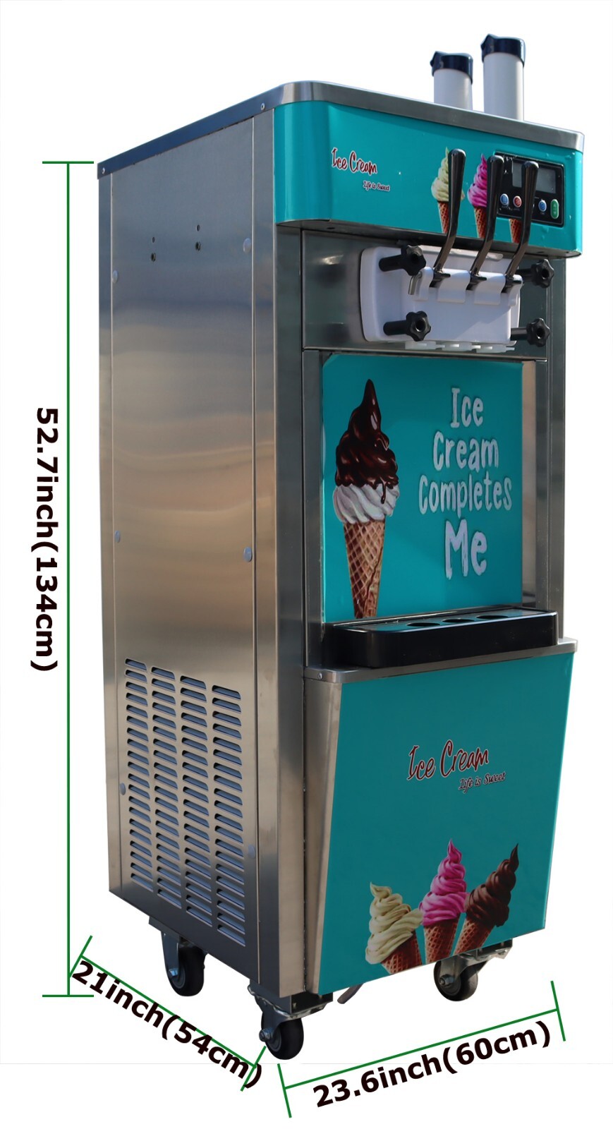 3 Flavors Soft Ice Cream Machine Digital Ice Cream Maker 110V Wheels 20-30L/h