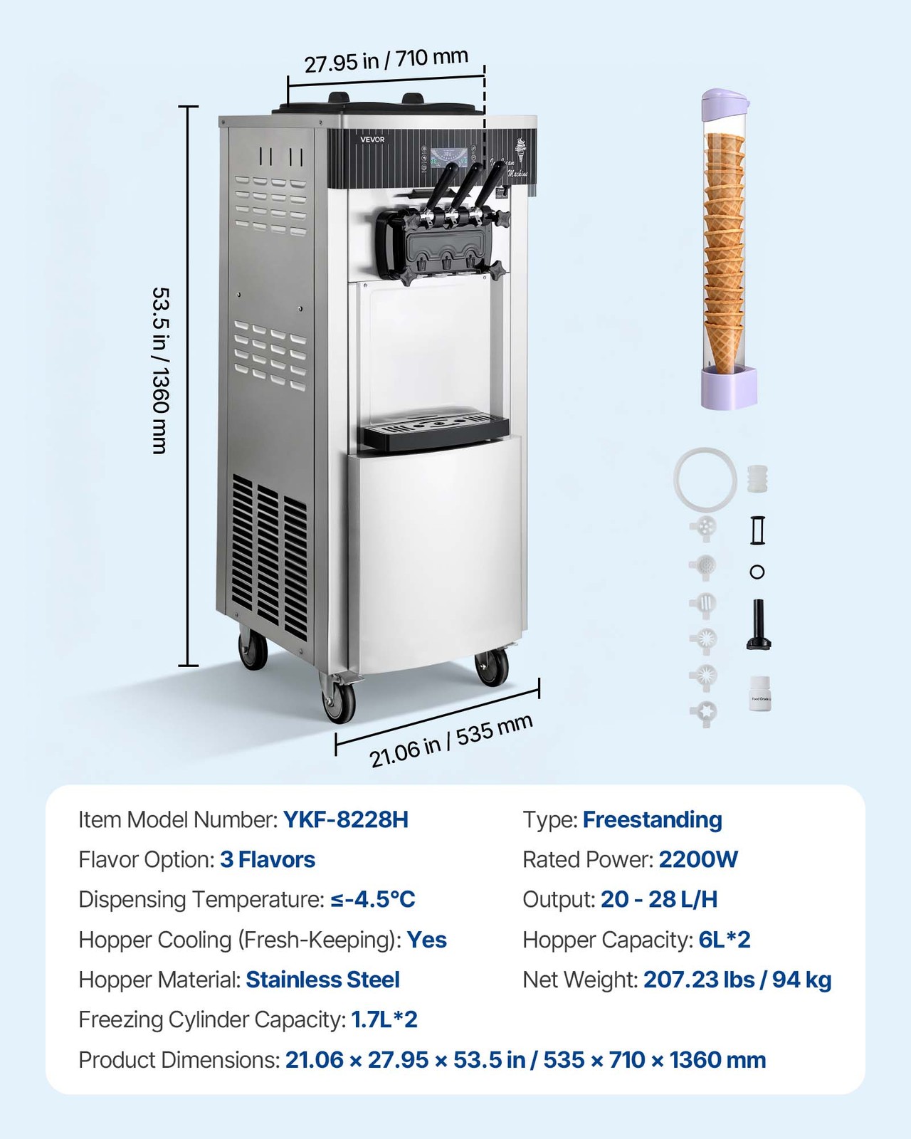 VEVOR Commercial Ice Cream Machine 2200W Pre-Cooling Ice Cream Maker 3 Flavors