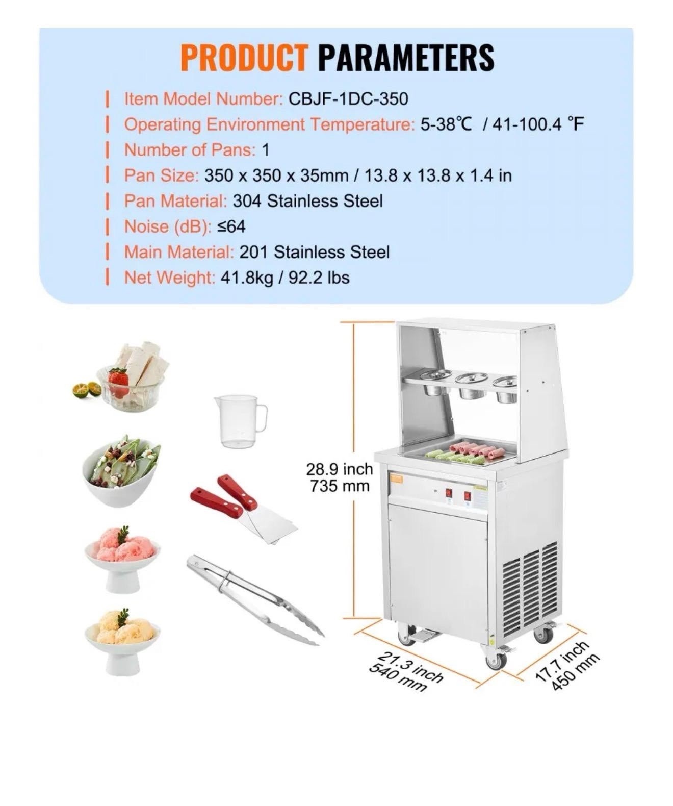 VEVOR Commercial Rolled Ice Cream Machine Single Pan, 1 Bucket CBJF-1DC-350