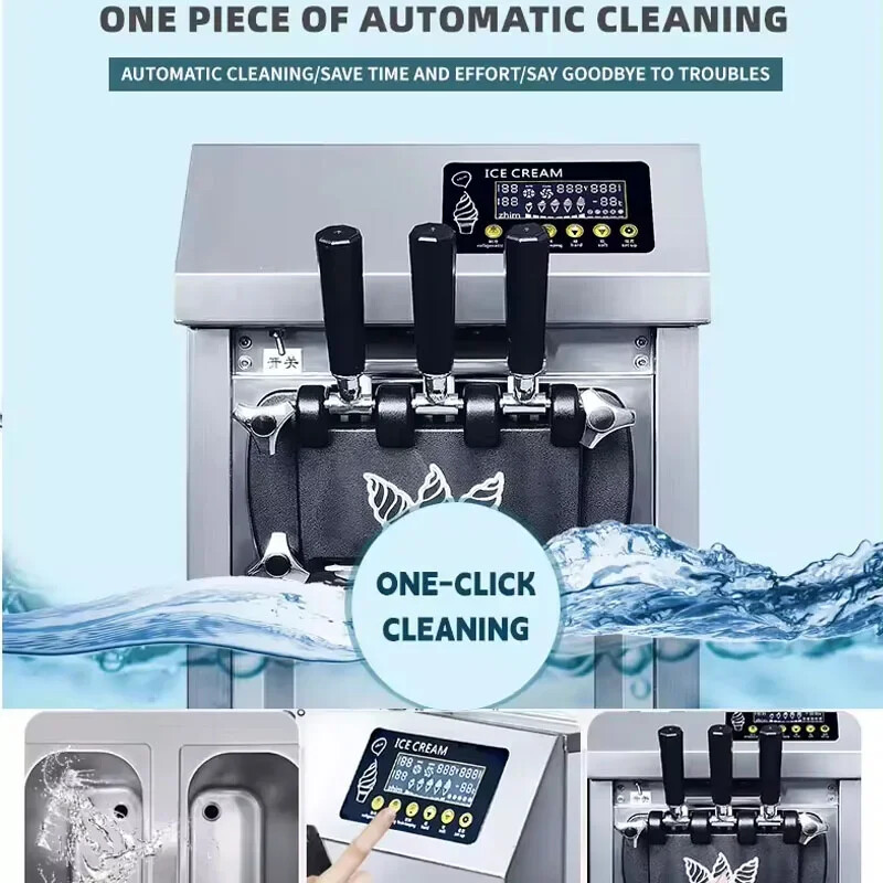 VEVOR 18-20L/h Commercial Ice Cream Machine Countertop Soft Serve Maker 3Flavors