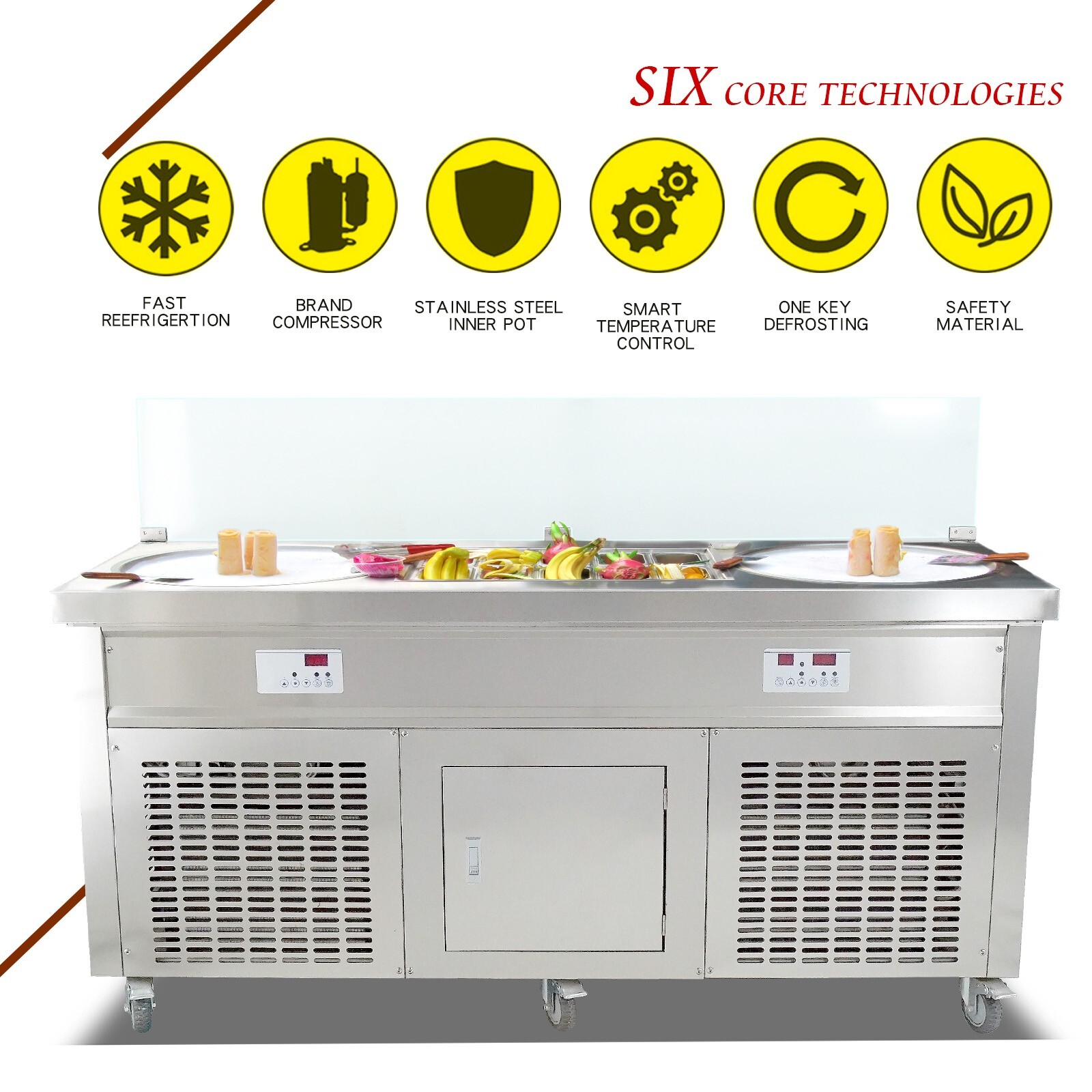 Commercial ETL fried ice cream machine double round pans-10pcs cooling tanks