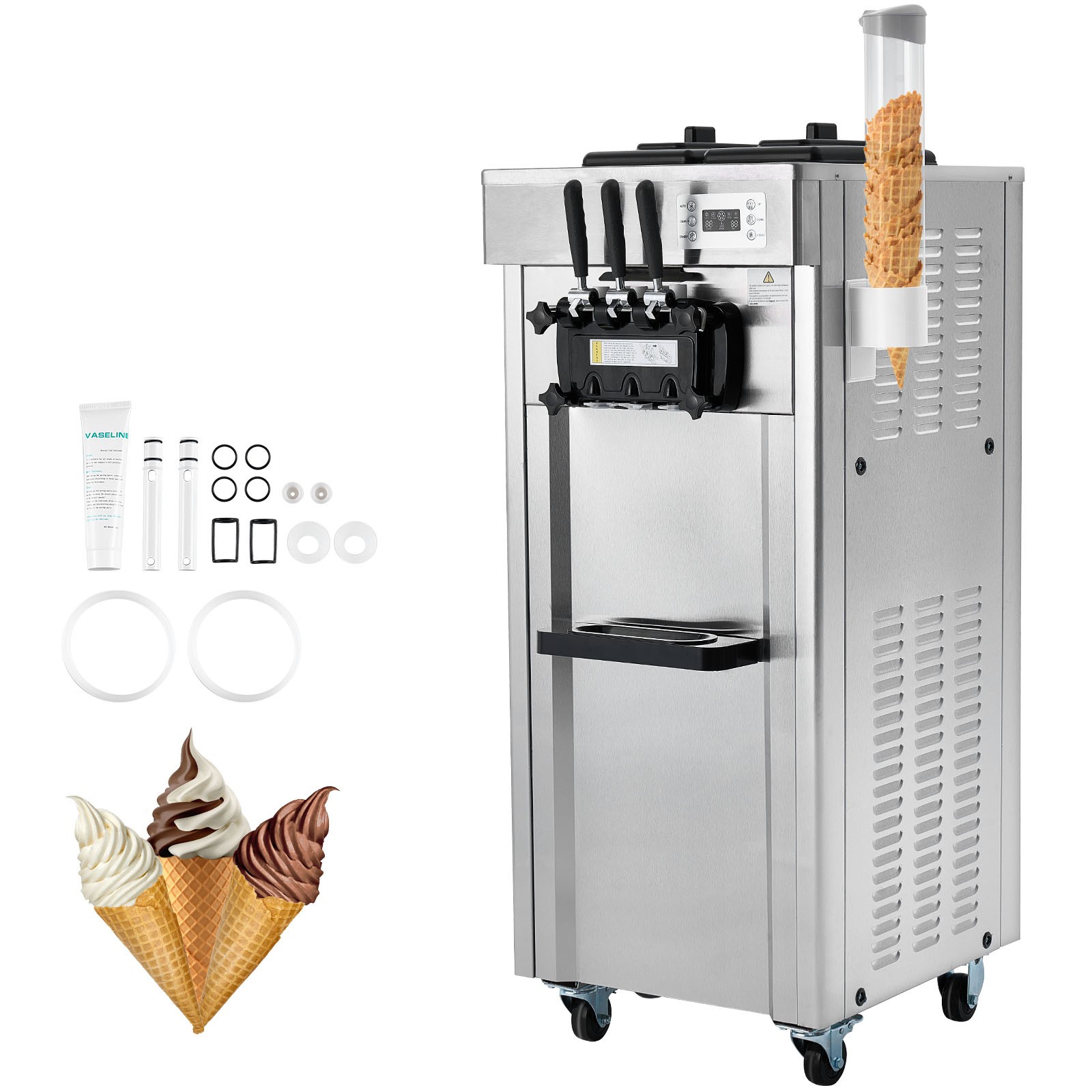 Uimoso Commercial Soft Serve Ice Cream Maker, 3-Flavors, 21-31 L/H Capacity