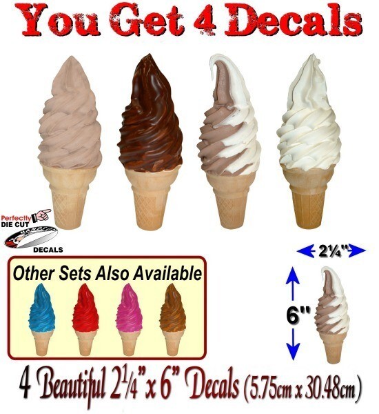4 Assorted Soft Serve Cone 6” Menu Decals for Ice Cream Truck Parlor Menu Sign