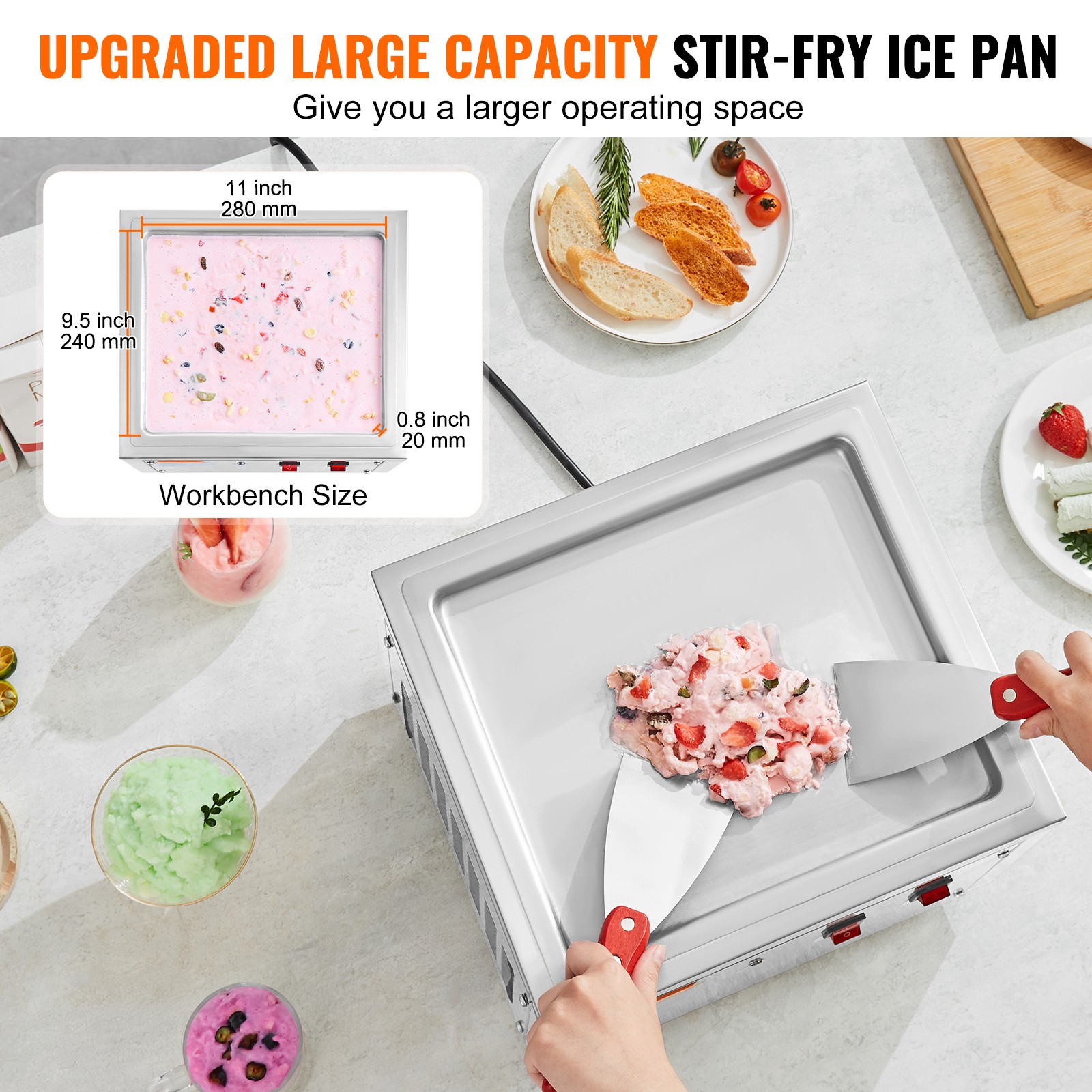 VEVOR Fried Ice Cream Roll Machine Rolled Ice Cream Maker 11 x 9.5 inch Pan