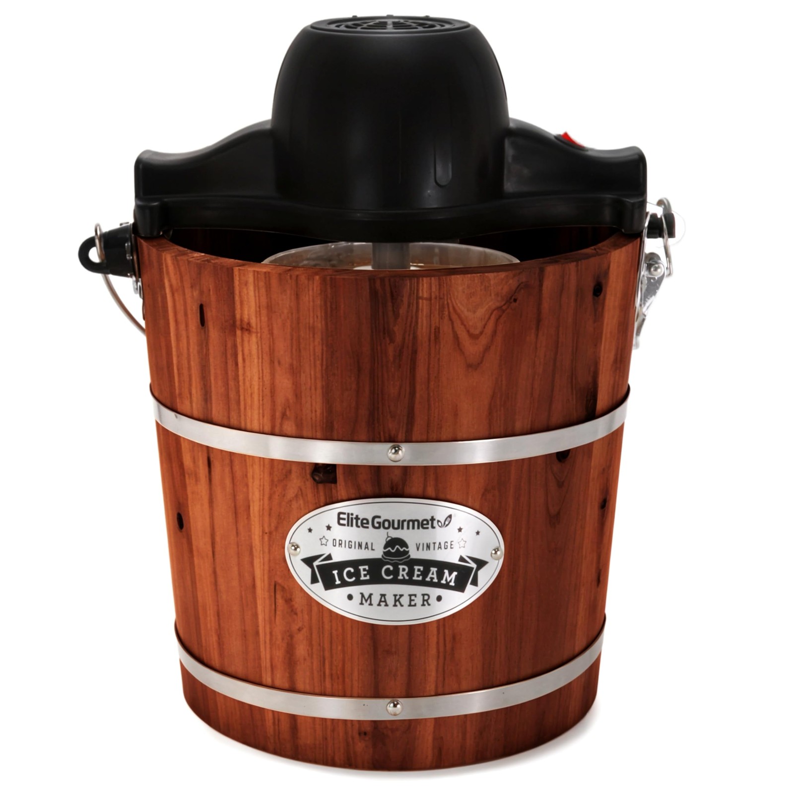 Elite Gourmet Eim418 Old Fashioned 4 Quart Vintage Walnut Wood Bucket Electric