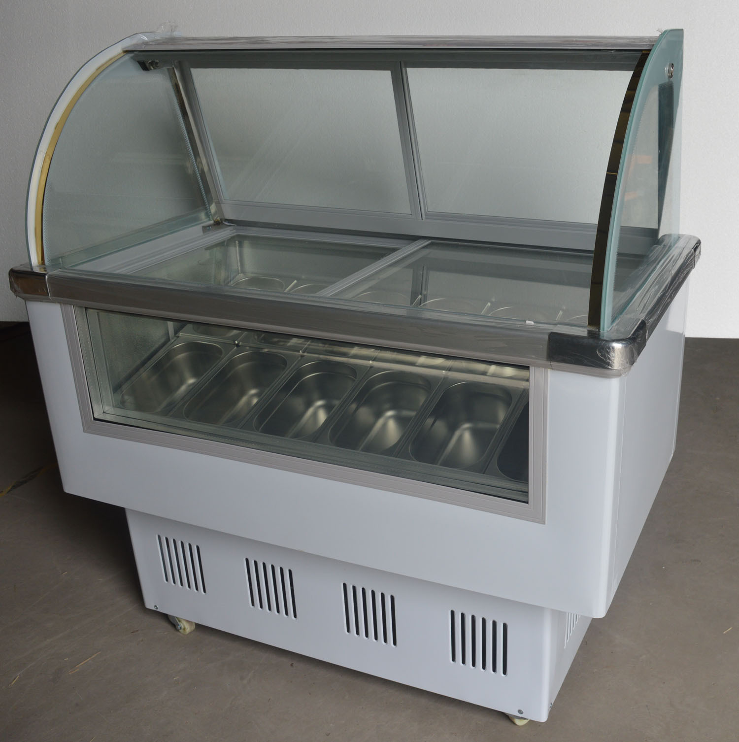 12 PAN Hard Ice Cream Dipping Cabinet Freezer Display Cabinet 220V with Wheels
