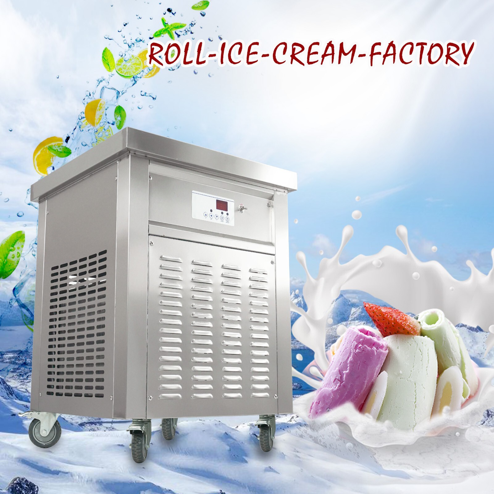 Kolice Commercial ETL rolled ice cream machine 22″x22″ square pan auto defrost