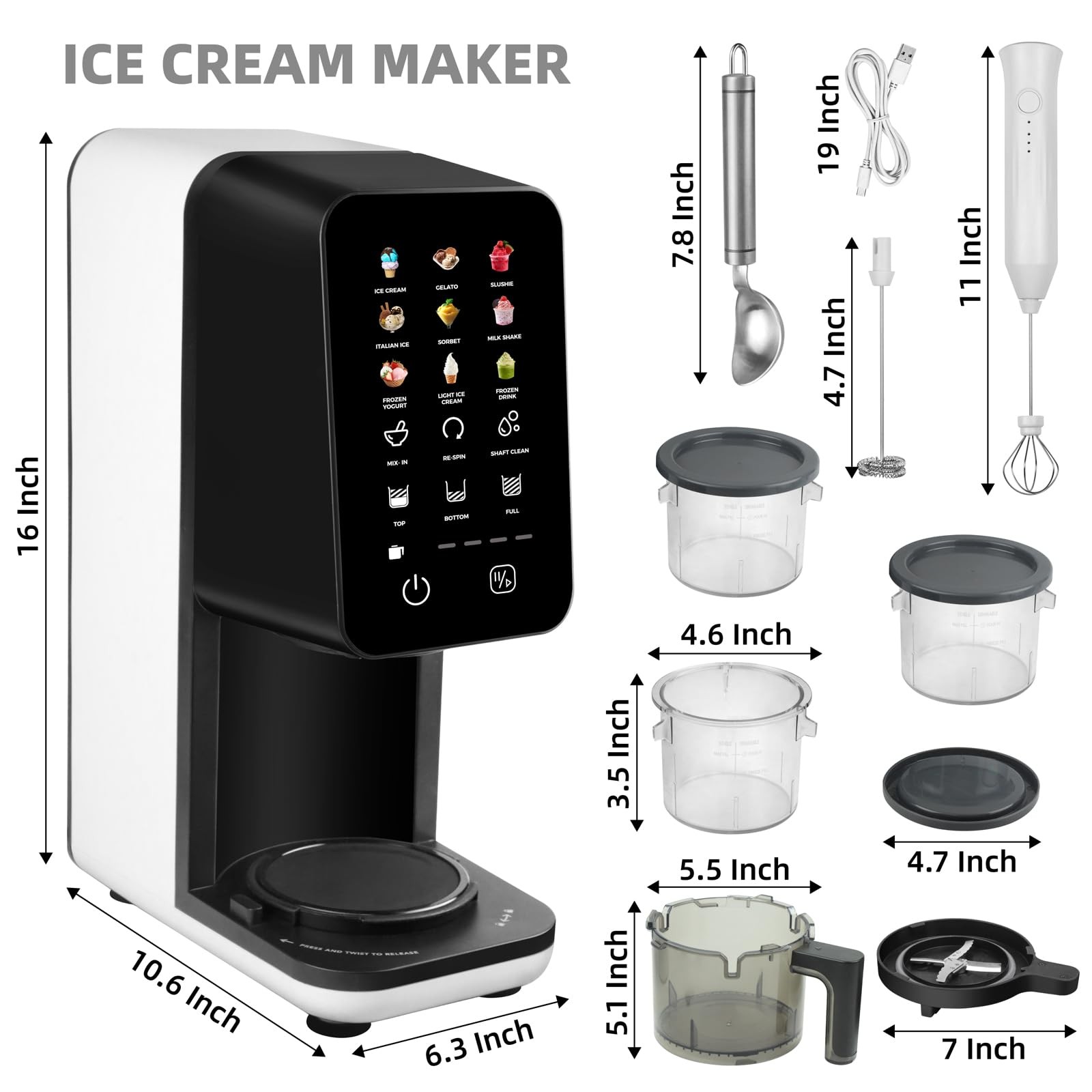12 In 1 Ice Cream Machine, Electric Soft Serve cream UNIVERSAL, Black