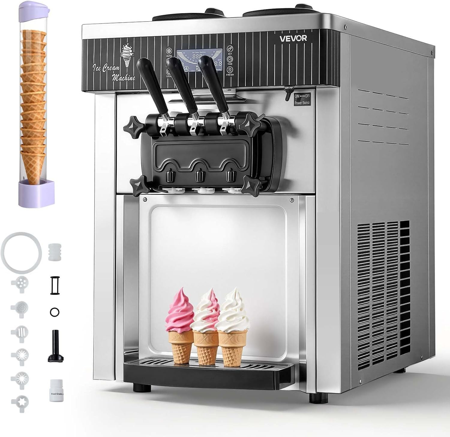 2200W Commercial Soft Serve Ice Cream Machine 3 Flavor 20-28L/H Countertop 6L