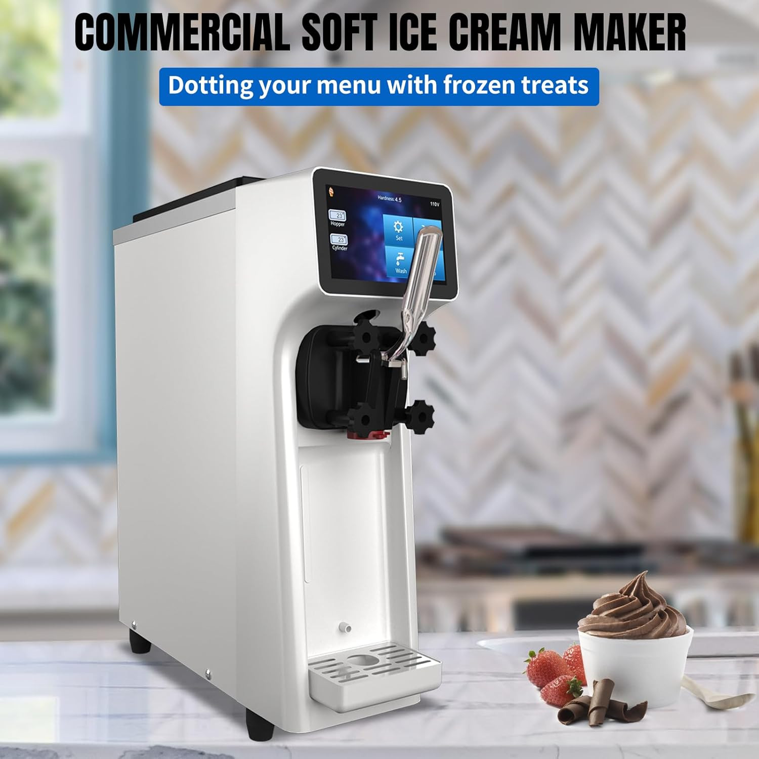 Commercial Ice Cream Machine – 1000W 110V Single Flavor Soft Serve Ice Cream Mak