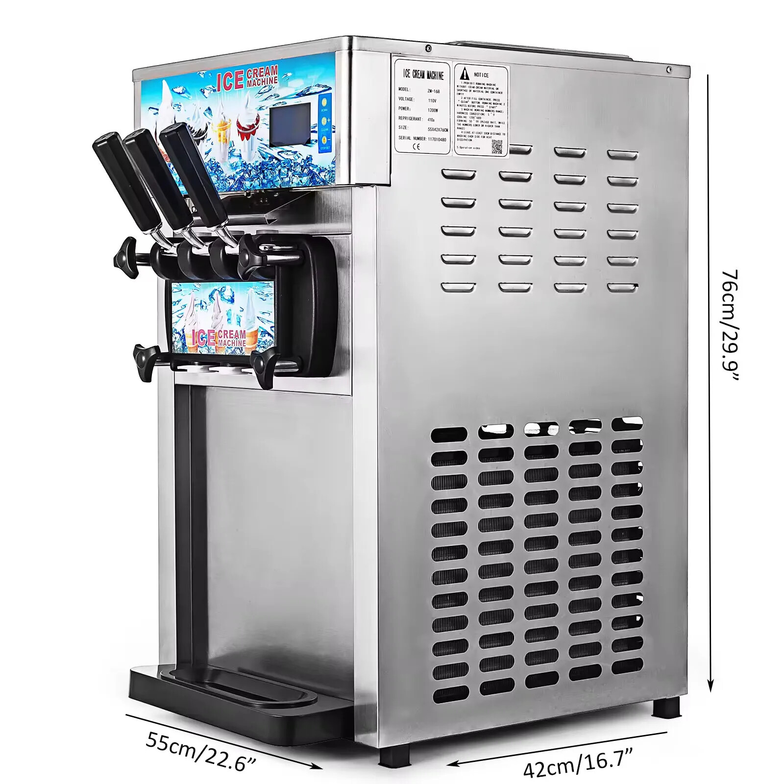 18L/H Maker 3 Flavors Home Commercial Ice Cream Machine Countertop Soft Serve