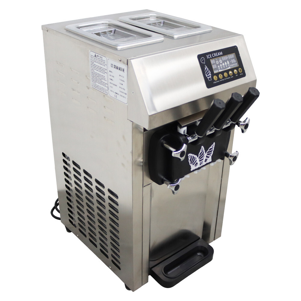 110V Three Flavors Auto Countertop Commercial Soft Serve Ice Cream Machine 1250W