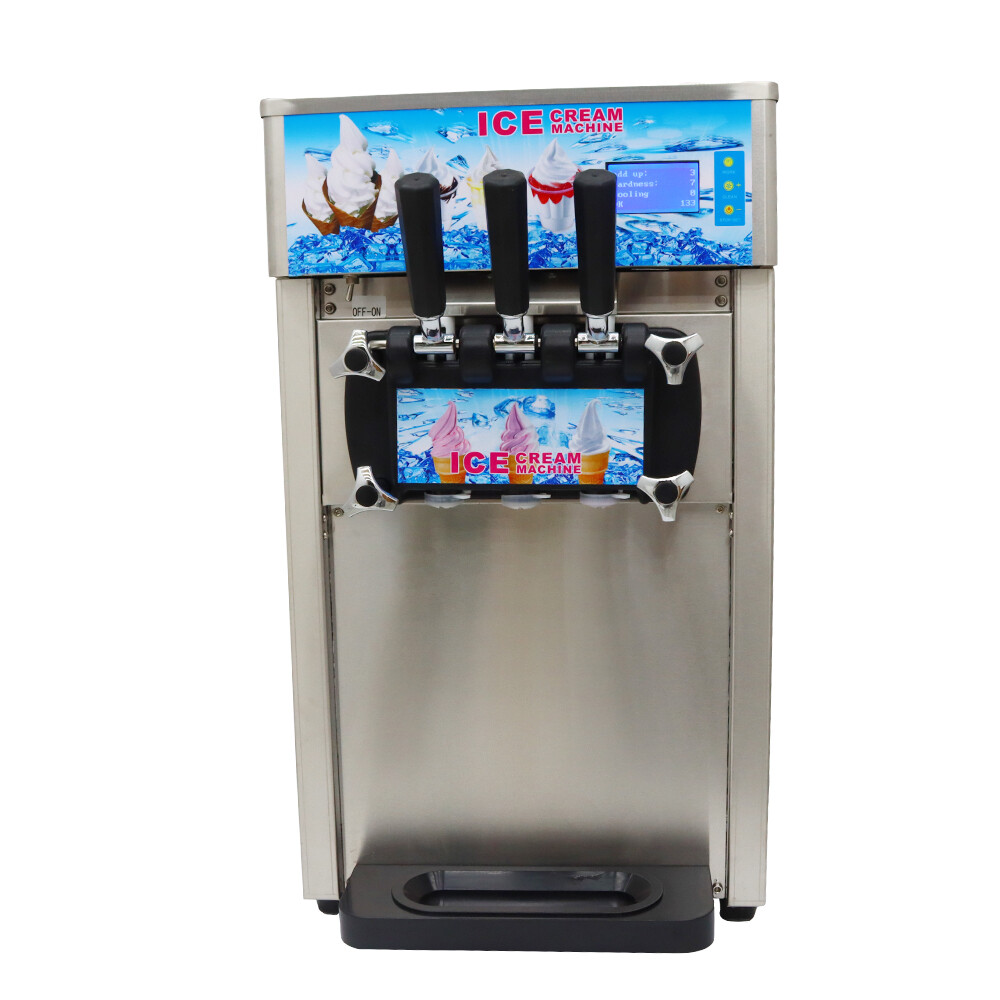 3 Flavors Soft Serve Ice Cream Machcine Table Type Frozen Yogurt Maker Cone