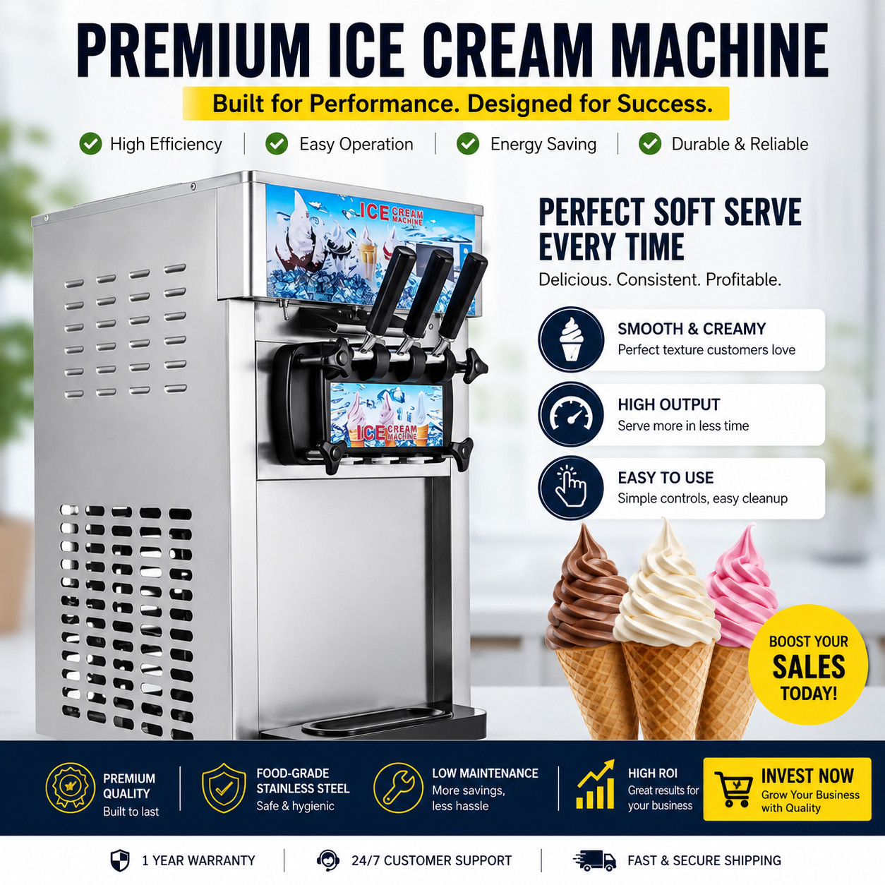 Commercial Soft Serve Ice Cream Machine with Smart LCD Control Panel System Pro!