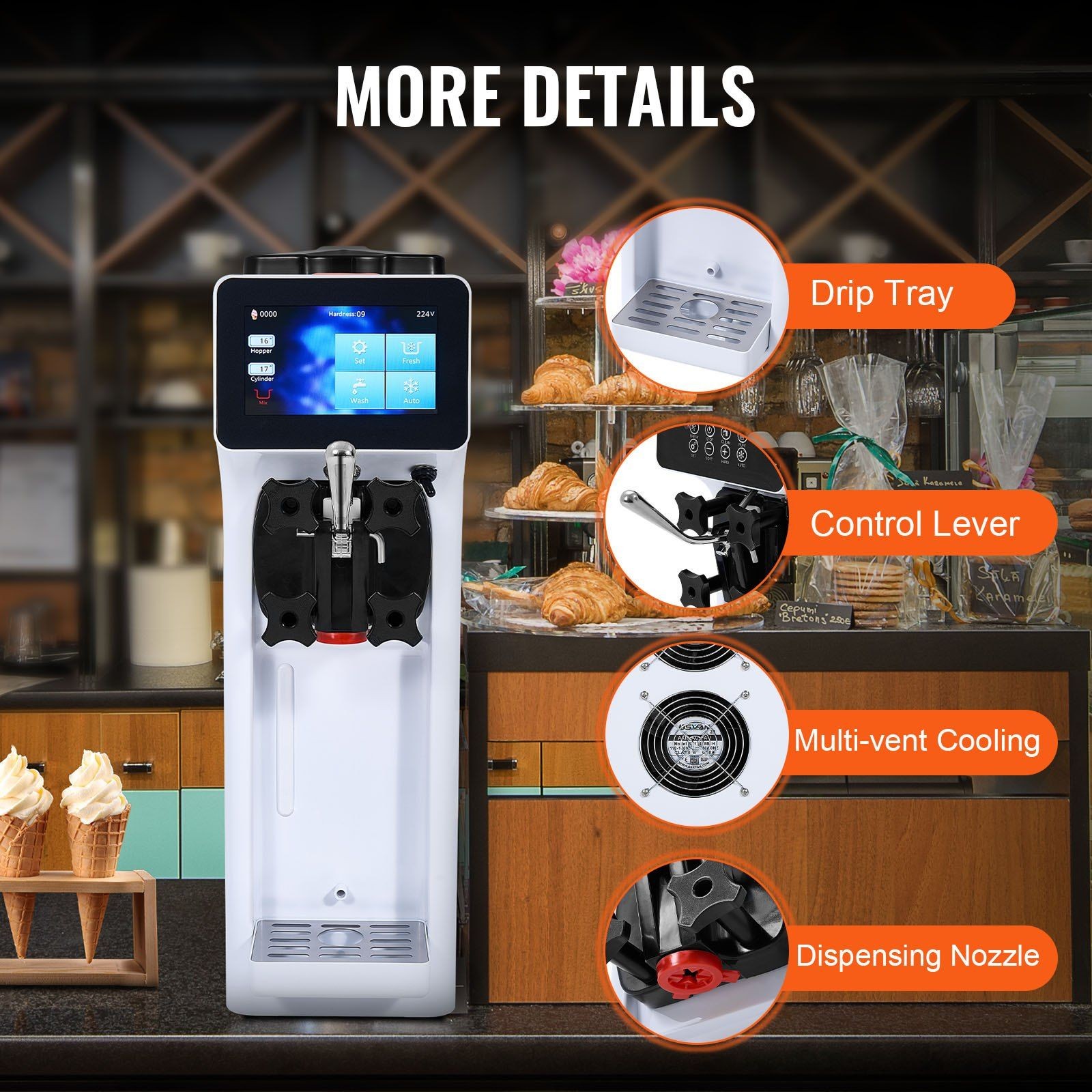 10.6QT/H 1000W Single Flavor Soft Serve Machine, 4L Hopper & Auto Clean