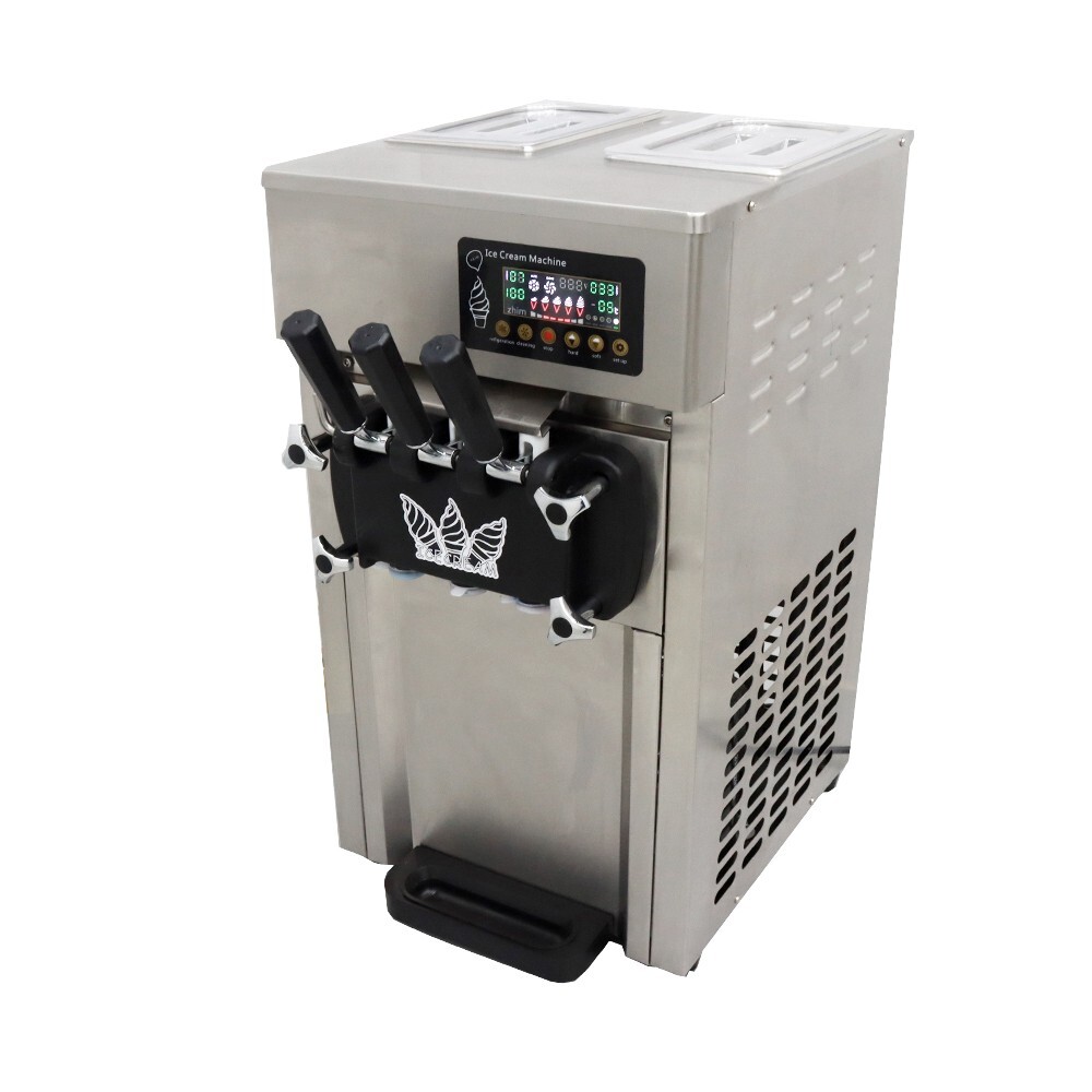 3 Flavor Soft Serve Ice Cream Machine Countertop 3.5L Two Hopper for Overnight